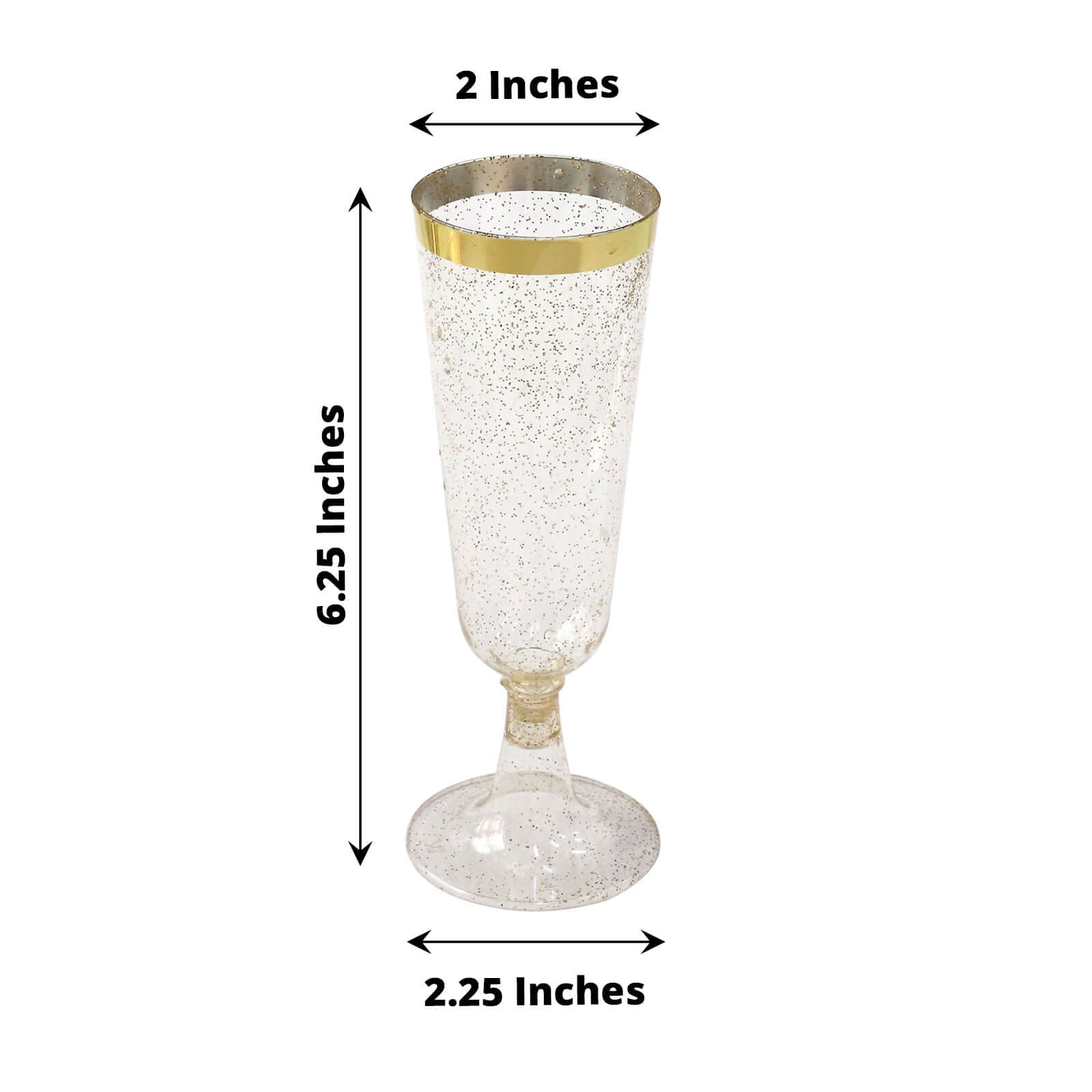 Hot Sale! 12-Pack Disposable Plastic Champagne Flutes with Clear Body, Gold Glitter, and Gold Rim for Parties, 6oz