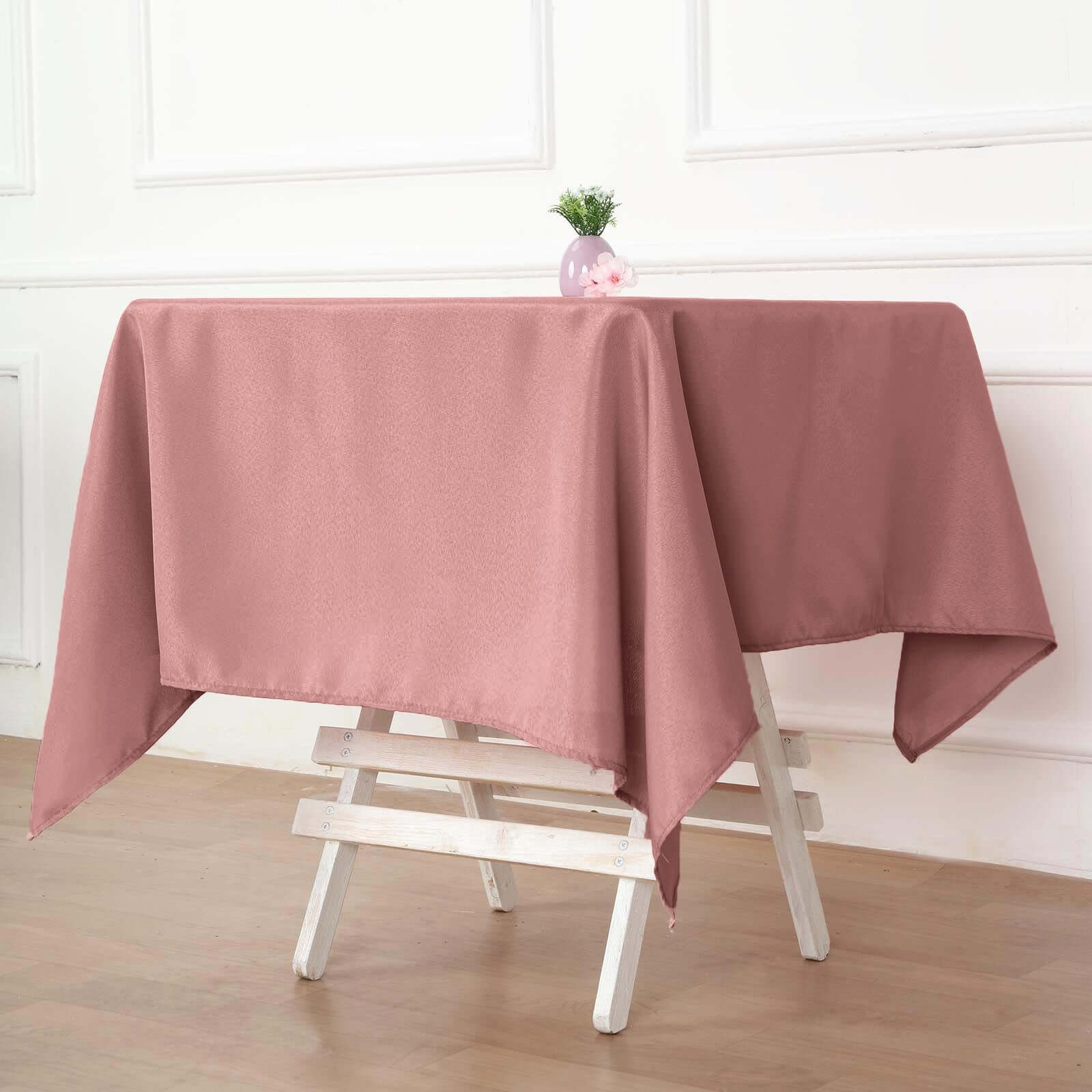 Wrinkle-Resistant & Durable 54x54 Dusty Rose Polyester Square Tablecloth