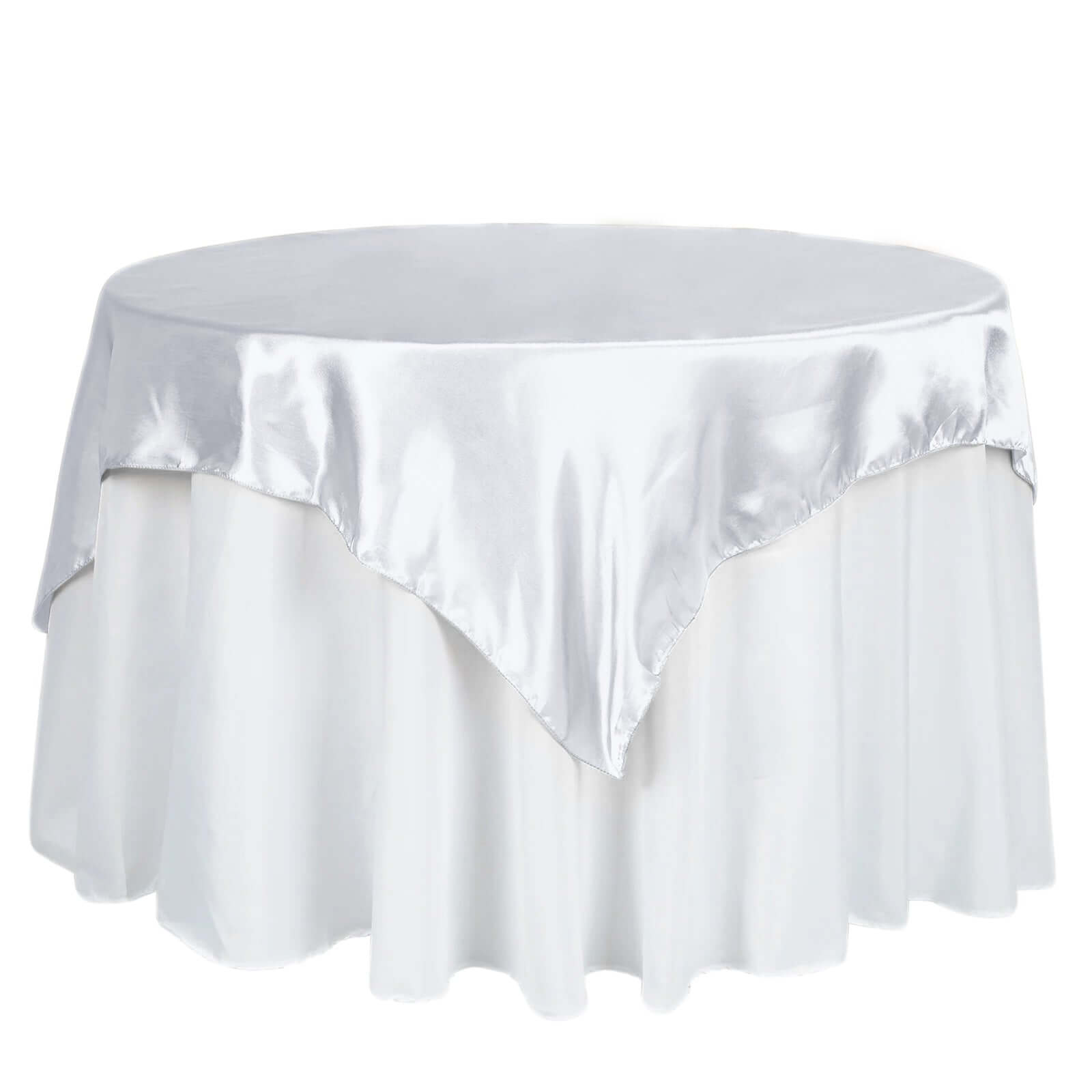 Premium White Satin 60x60 Square Table Overlay - Ideal for Elegant Events