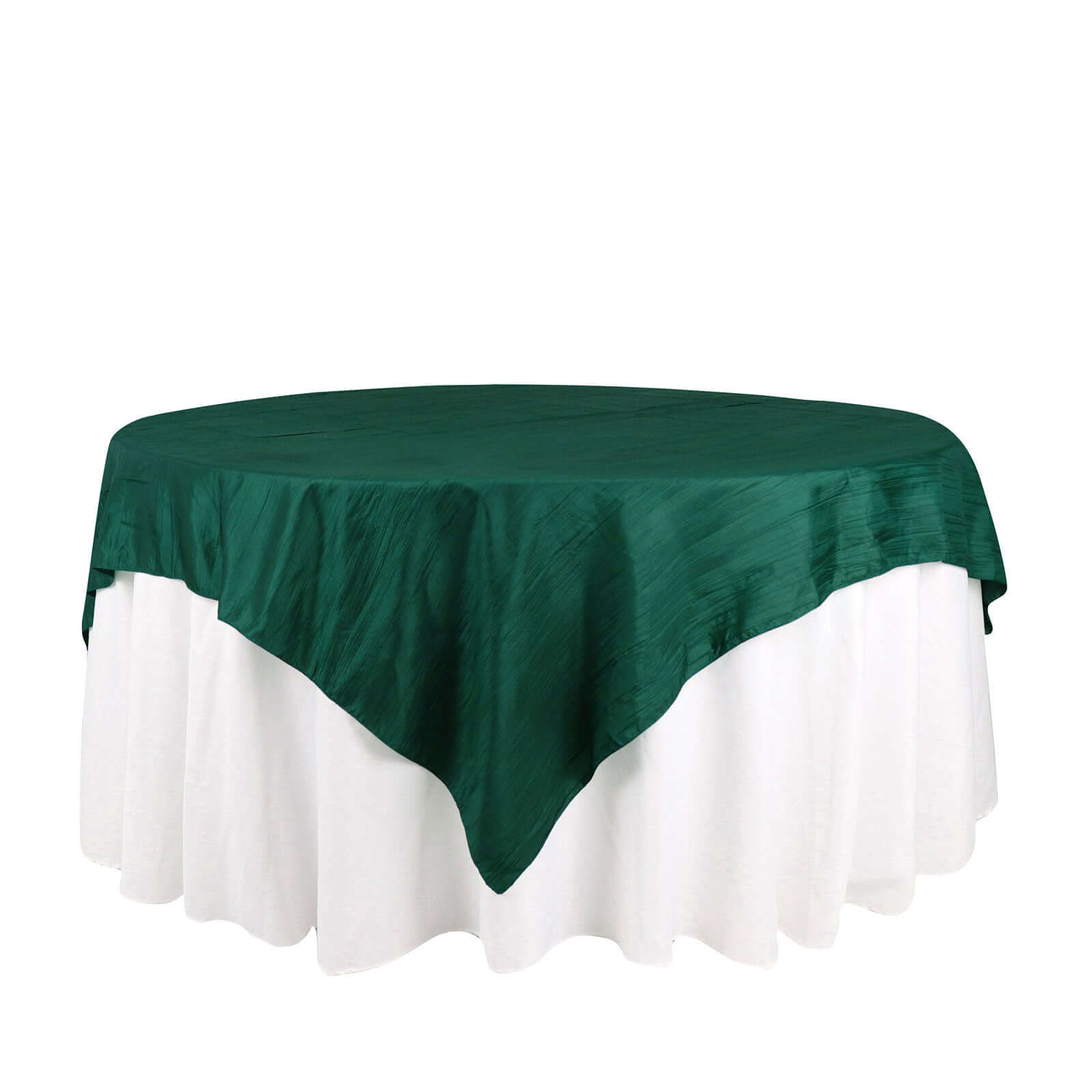72x72 Square Hunter Emerald Green Accordion Crinkle Taffeta Table Overlay
