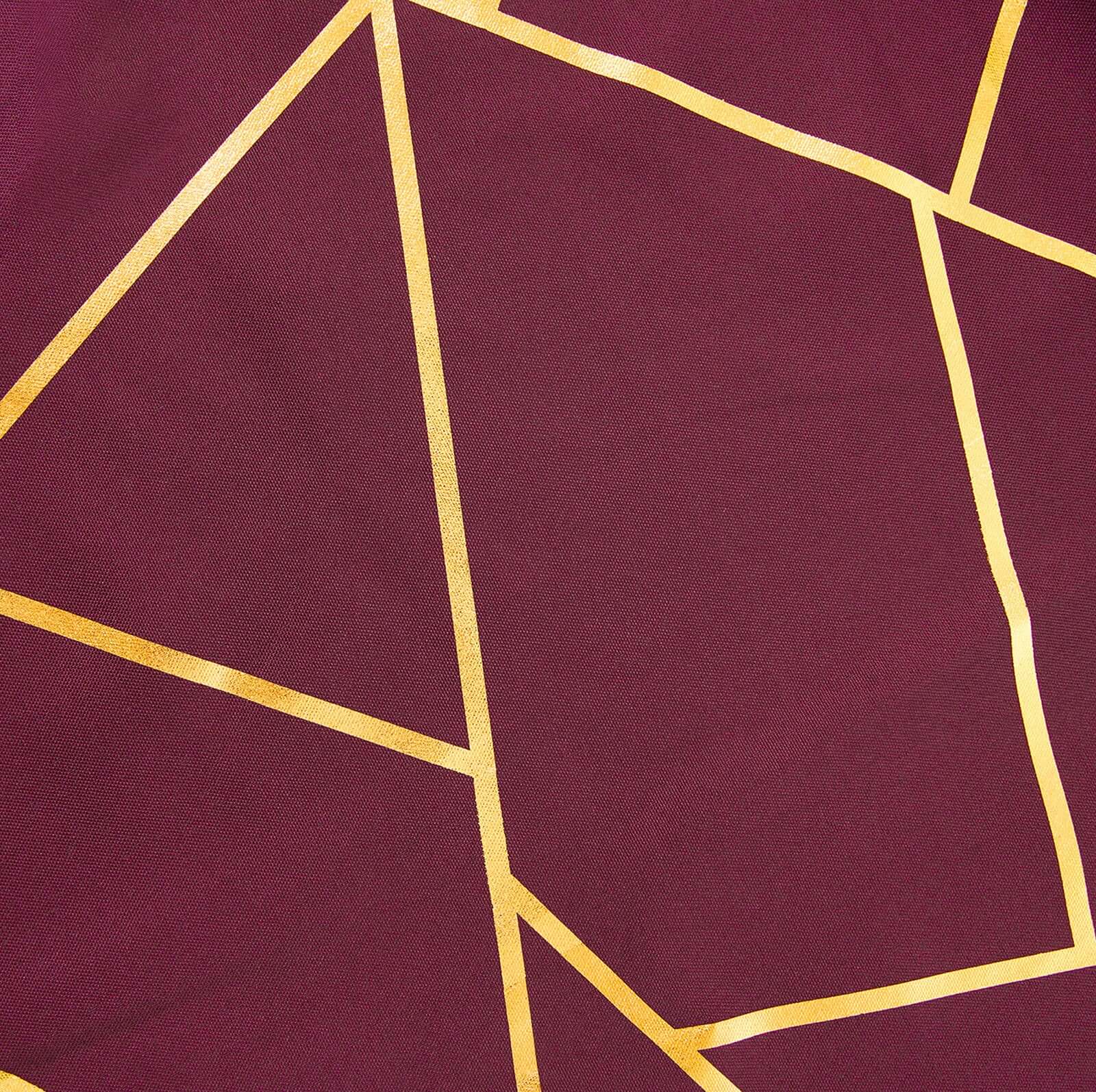 Hot! Wrinkle-Resistant & Durable Burgundy Polyester Table Overlay with Gold Foil Geometric Pattern, 54x54