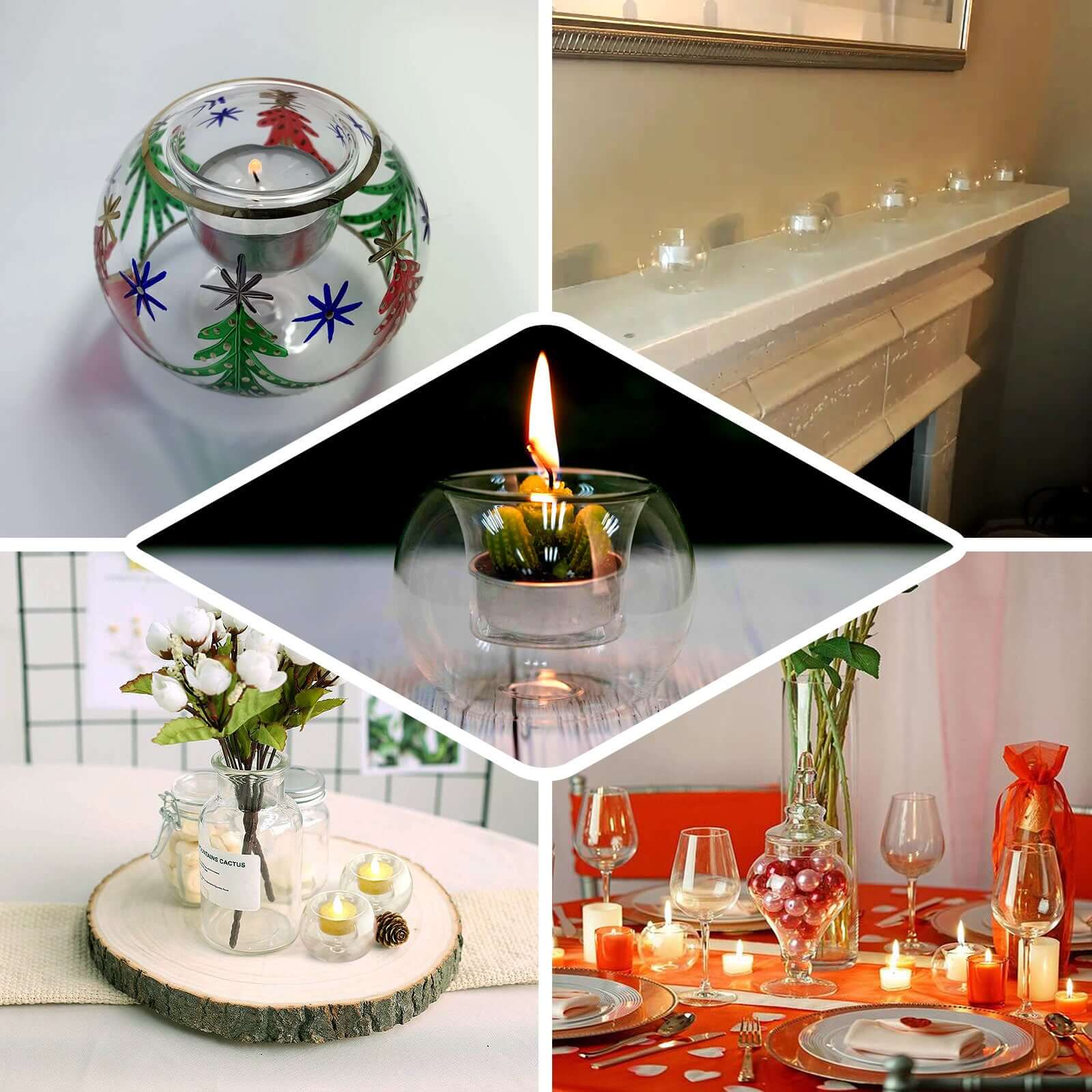 6-Piece Crystal Clear Glass Globe Votive Candle Holders for Events