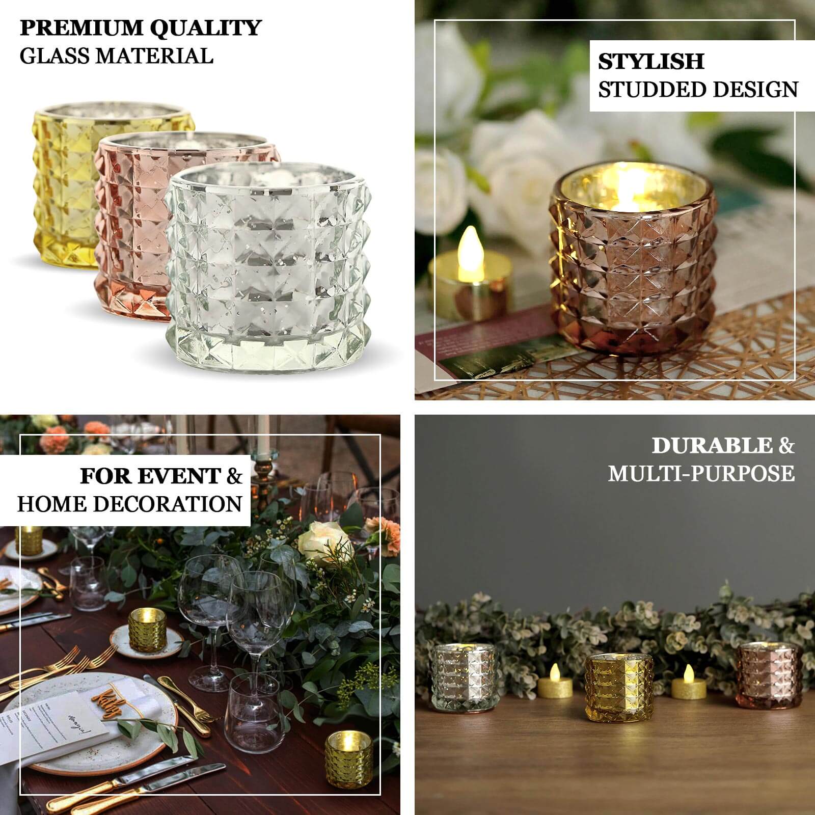Hot Deal! 6-Pack Rose Gold Studded Faceted Mercury Glass Tealight Candle Holders