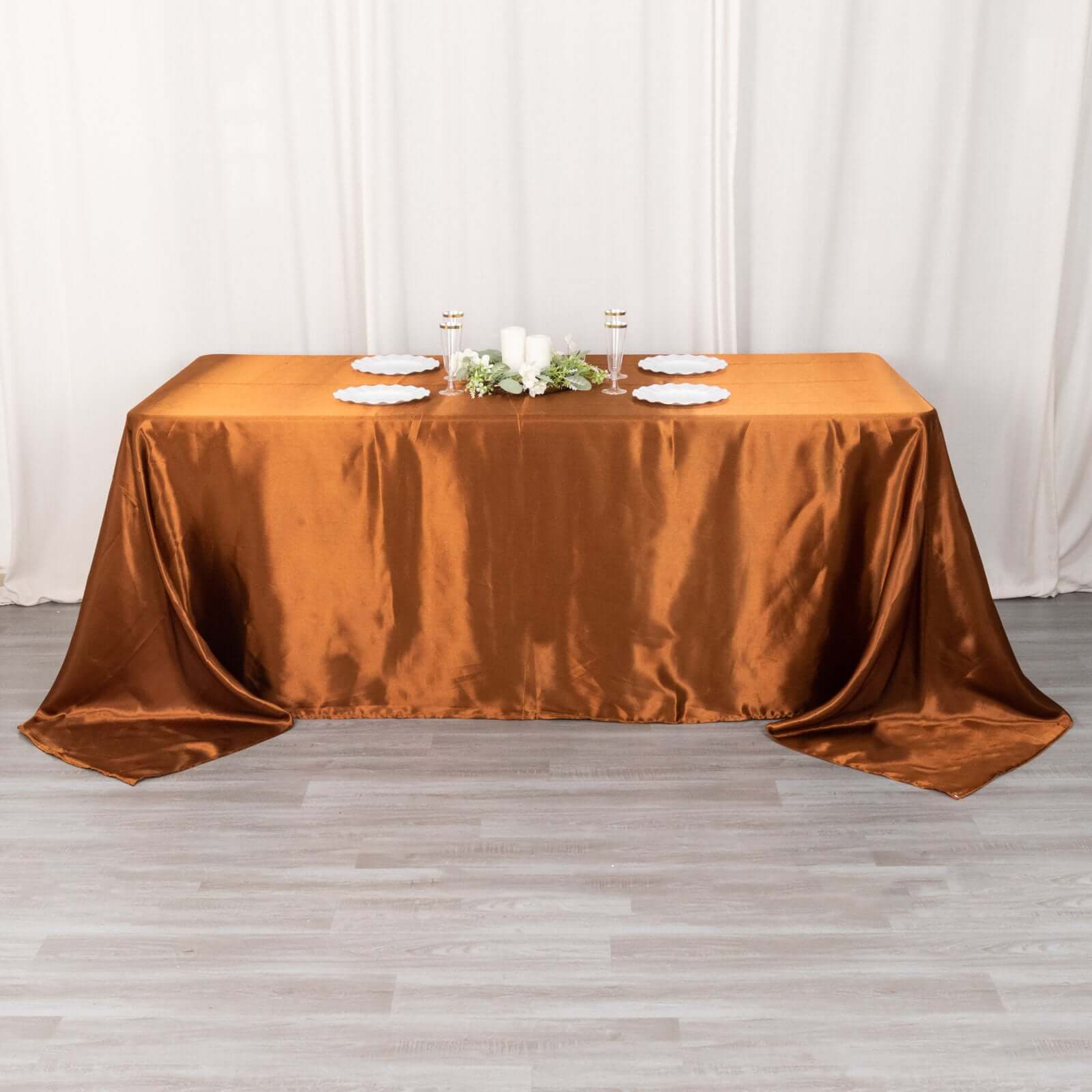 Hot Deal! Seamless Satin Rectangular Tablecloth in Cinnamon Brown, 90x132 Size