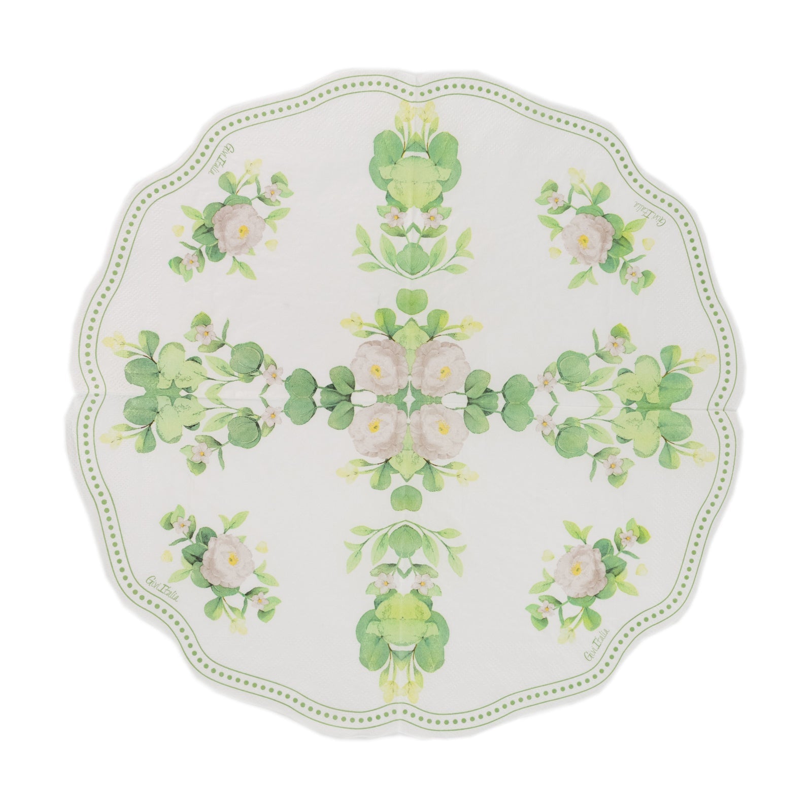 Hot! 25-Pack Disposable 2-Ply Round White Paper Cocktail Napkins with Floral Greenery & Scalloped Edge