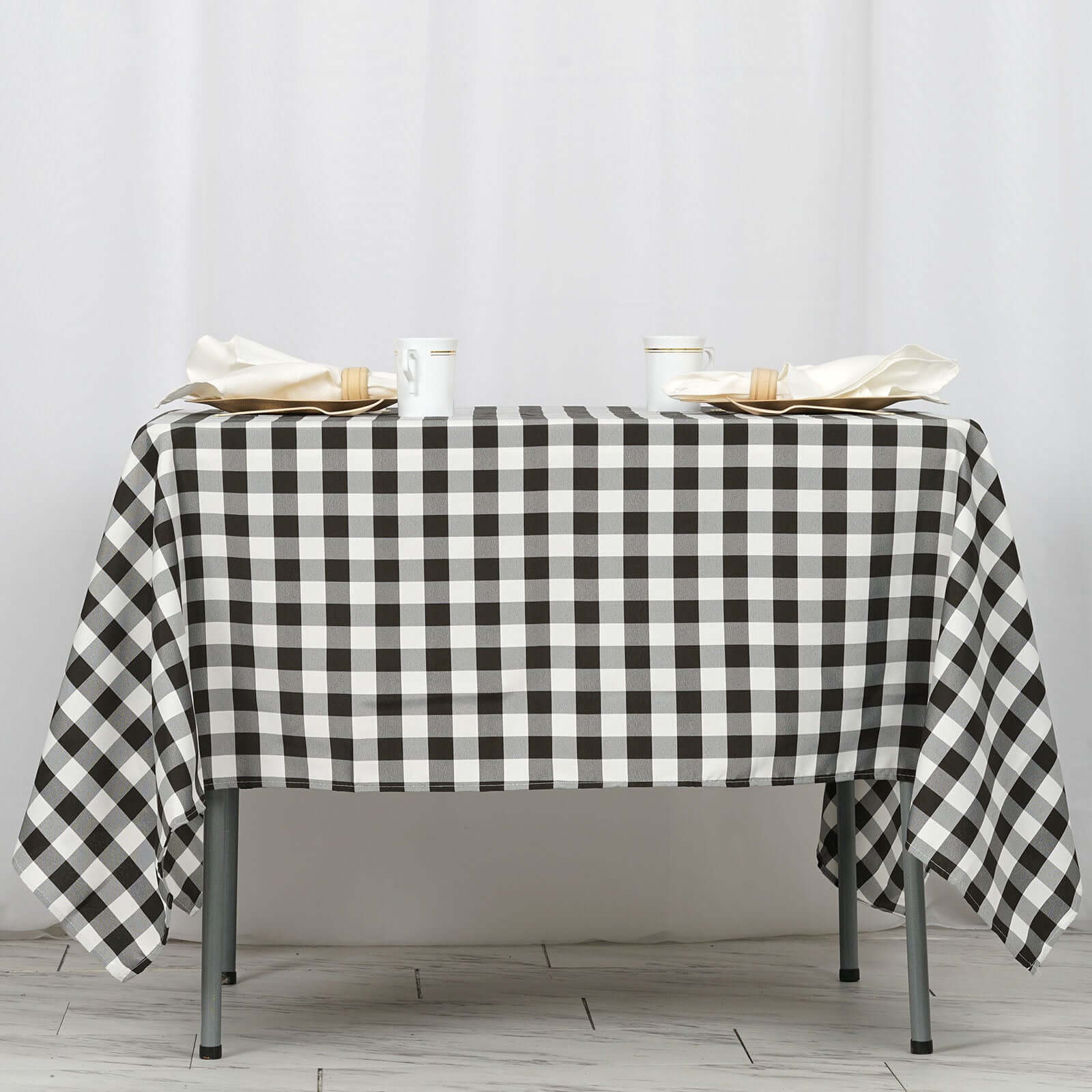 Hot! 70x70 Polyester Checkered Buffalo Plaid White/Black Square Tablecloth for Rustic Decor