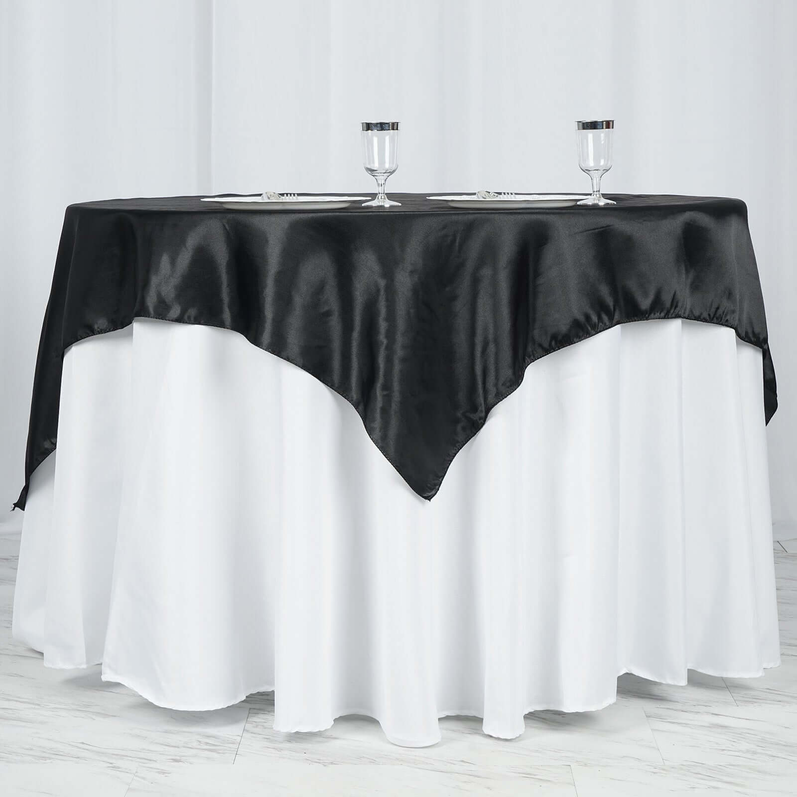 Black Satin 60x60 Square Table Overlay - Smooth & Silky for Elegant Events