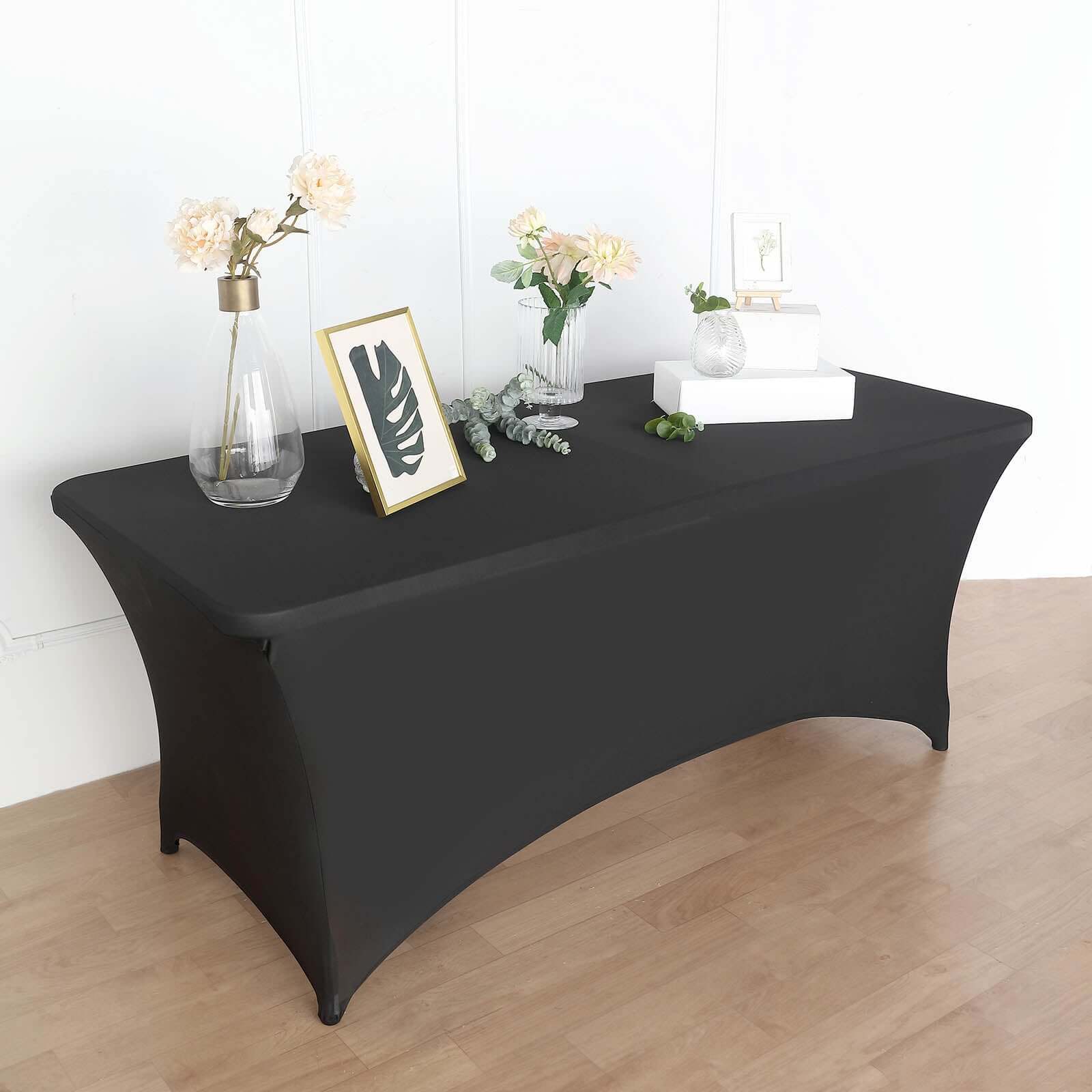 Black Stretch Spandex Table Cover for Events: Tailored Look with Curved Open Back
