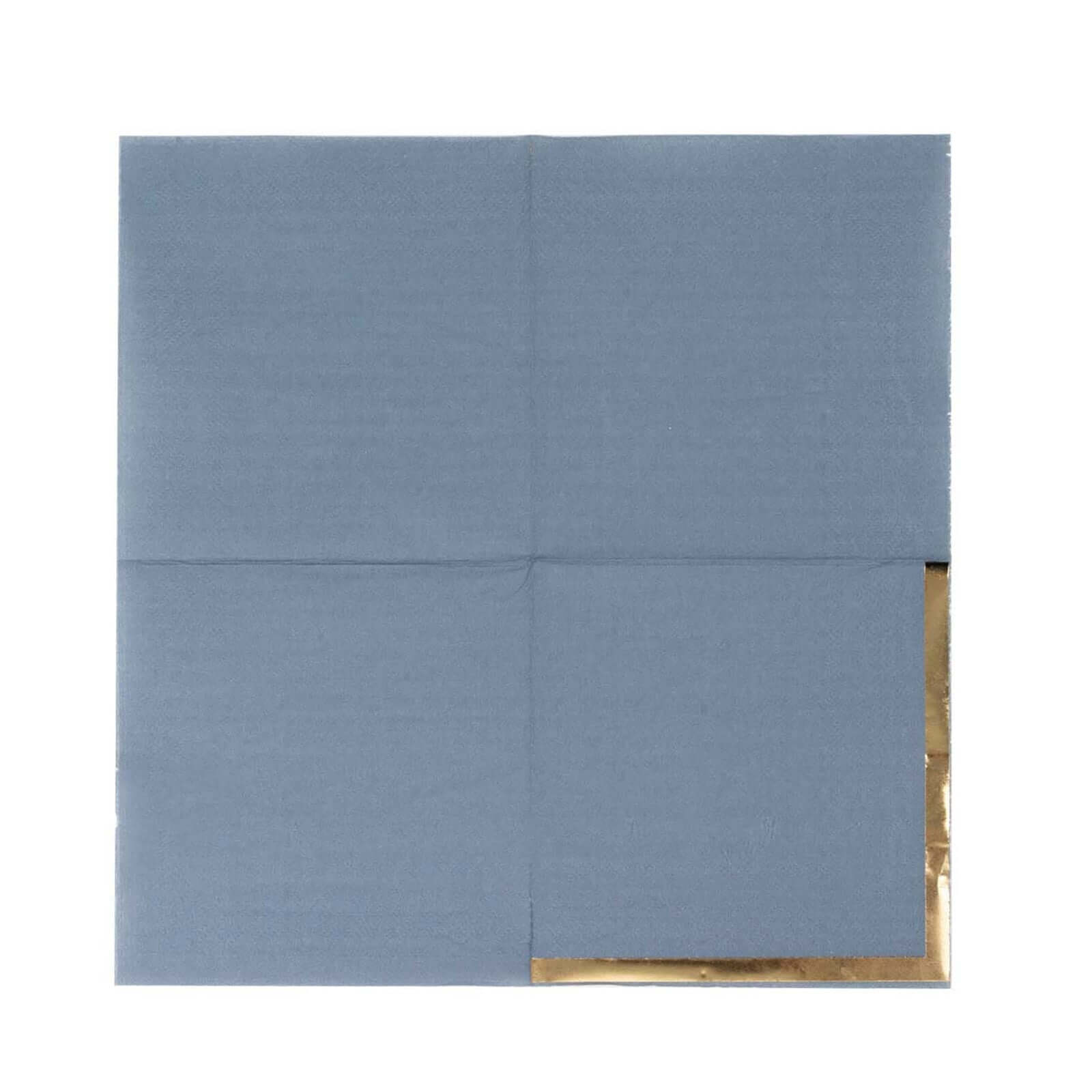 Hot! 50-Pack 2-Ply Disposable 18GSM Dusty Blue Cocktail Napkins with Gold Foil Edge 5x5