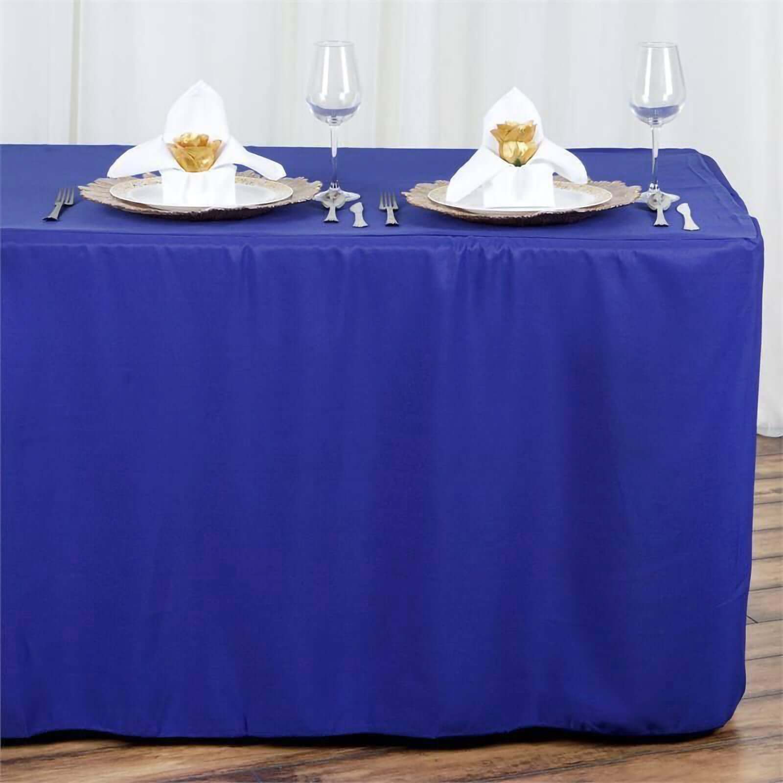 Royal Blue Fitted Polyester Rectangle Tablecloth - Durable, Easy - Care for 6FT Tables