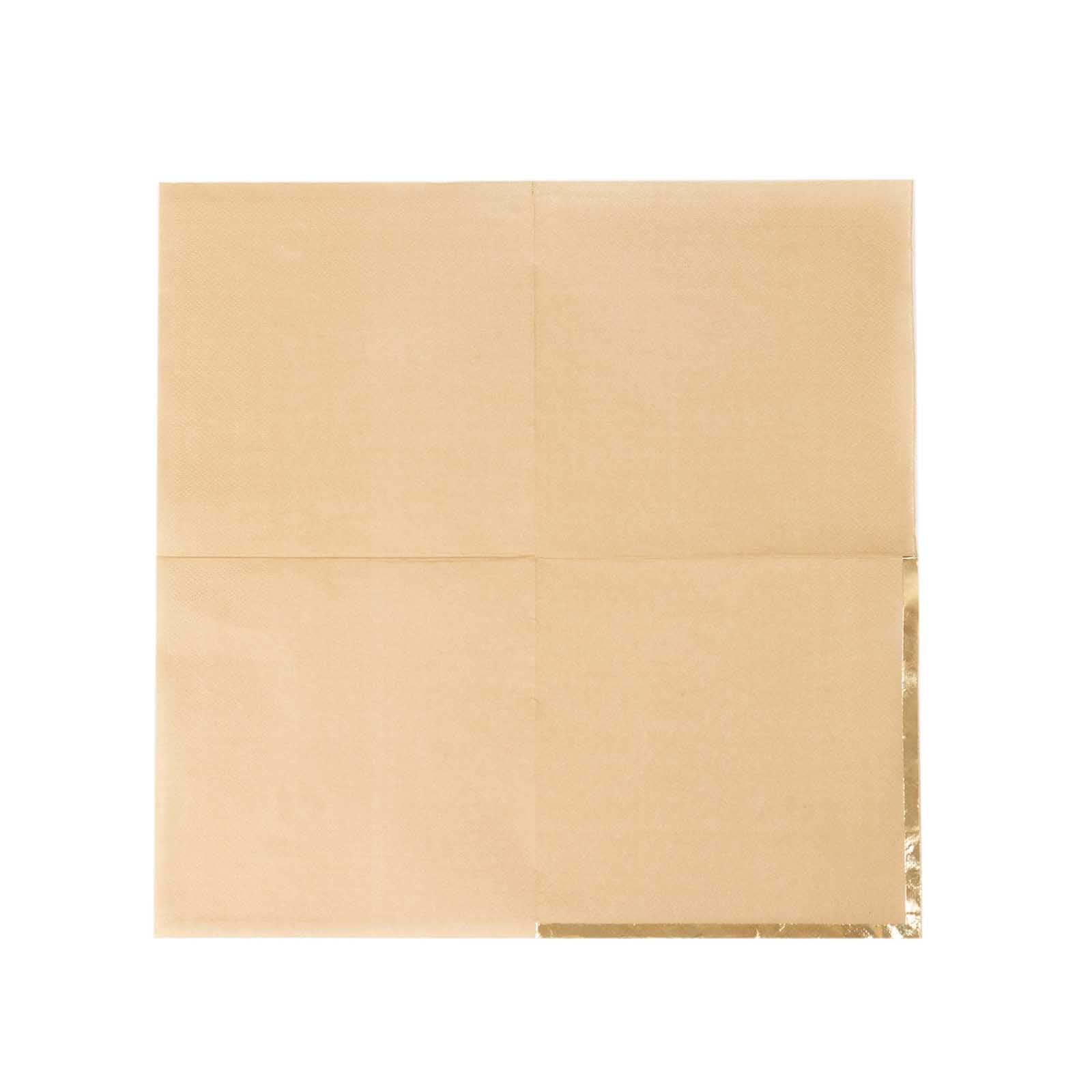 50-Pack Disposable 2-Ply Gold Foil Edge Natural Paper Beverage Napkins for Events