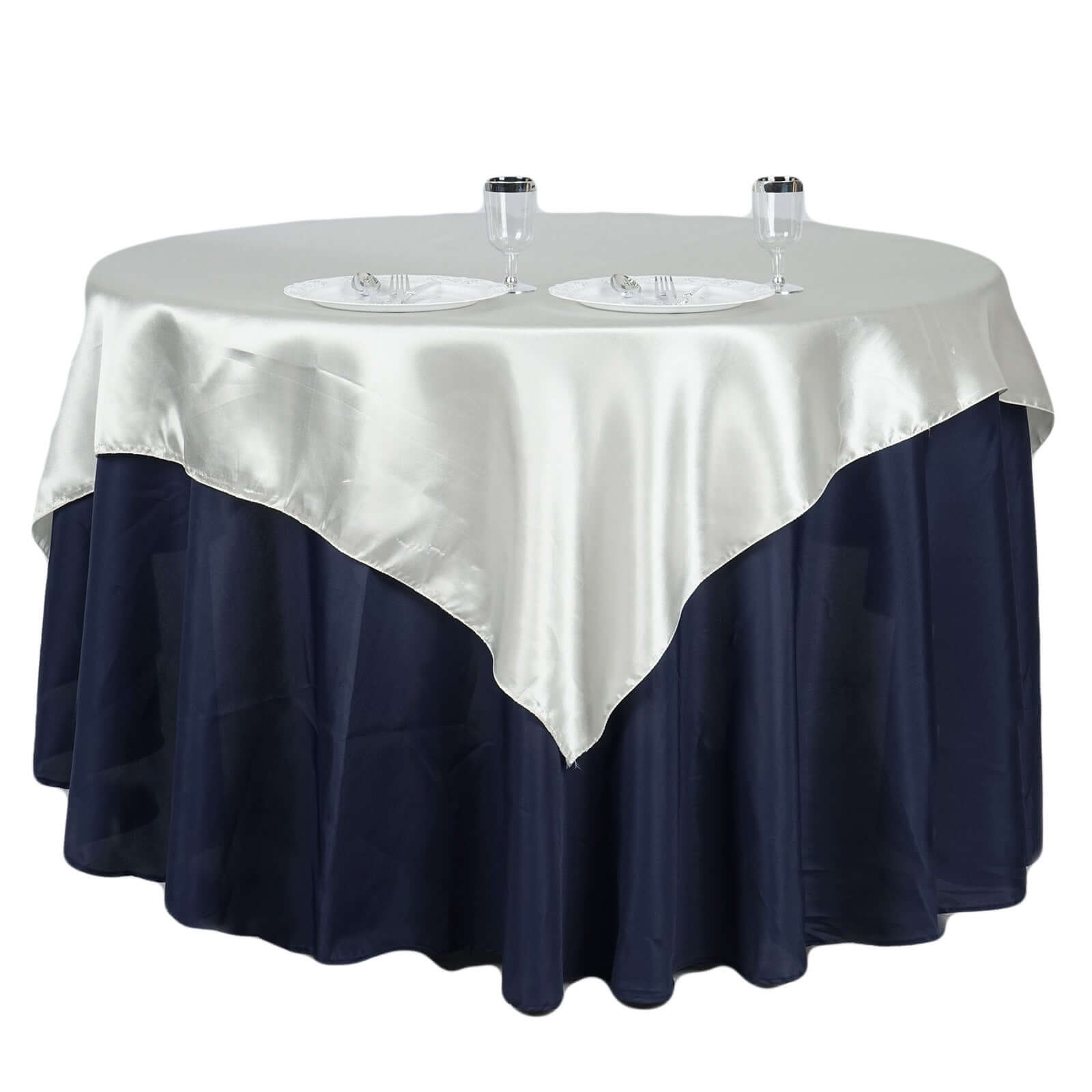 Ivory Satin 60x60 Square Table Overlay with Smooth Silky Touch