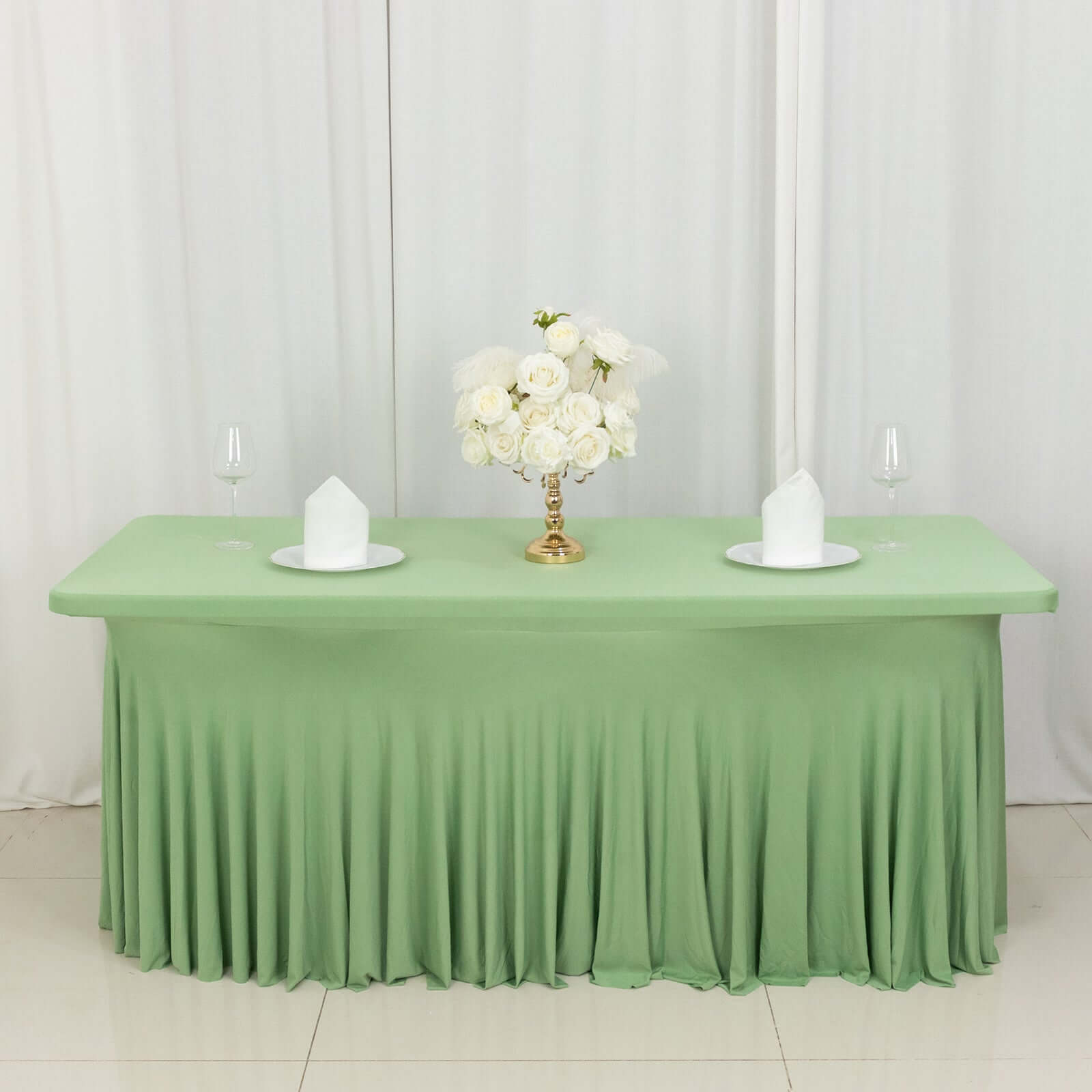Sage Green Spandex Table Skirt with Wavy Effect for 6ft Tables