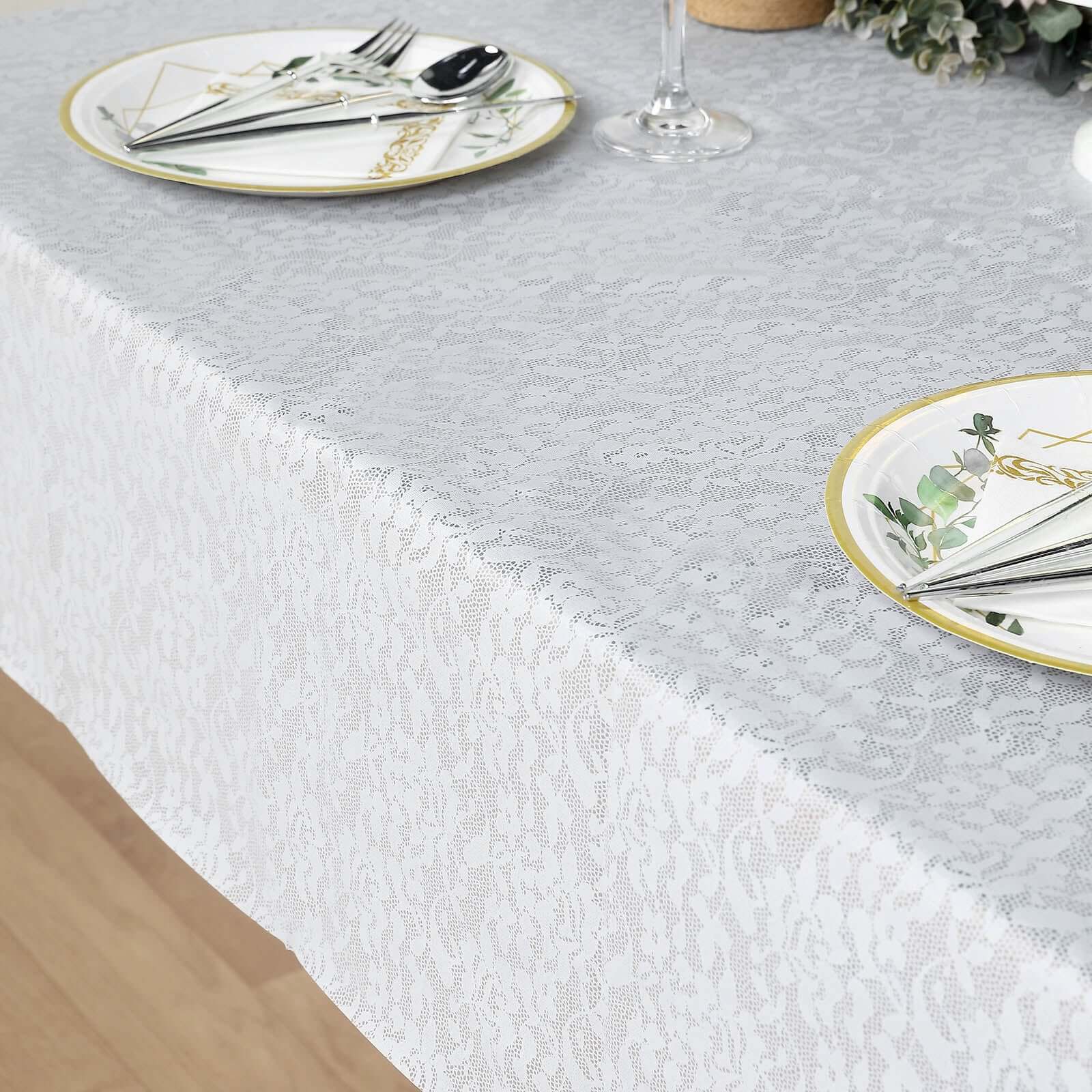 Waterproof Disposable PVC Tablecloths in White Vintage Lace Square Design, 65x65