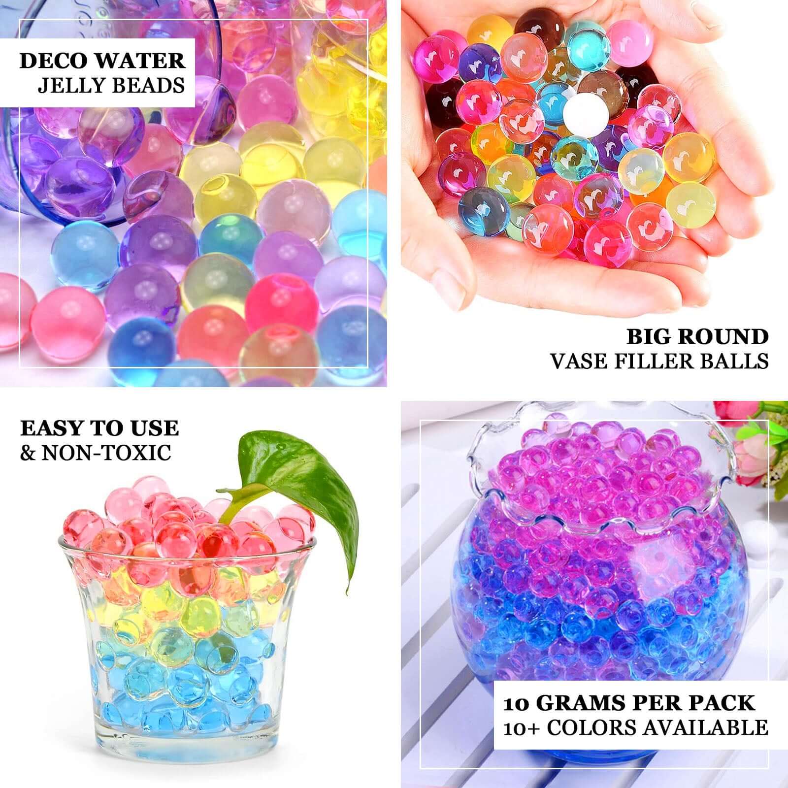 10g Clear Large Nontoxic Water Gel Beads - Ideal Vase Filler for Floating Candles & Floral Displays