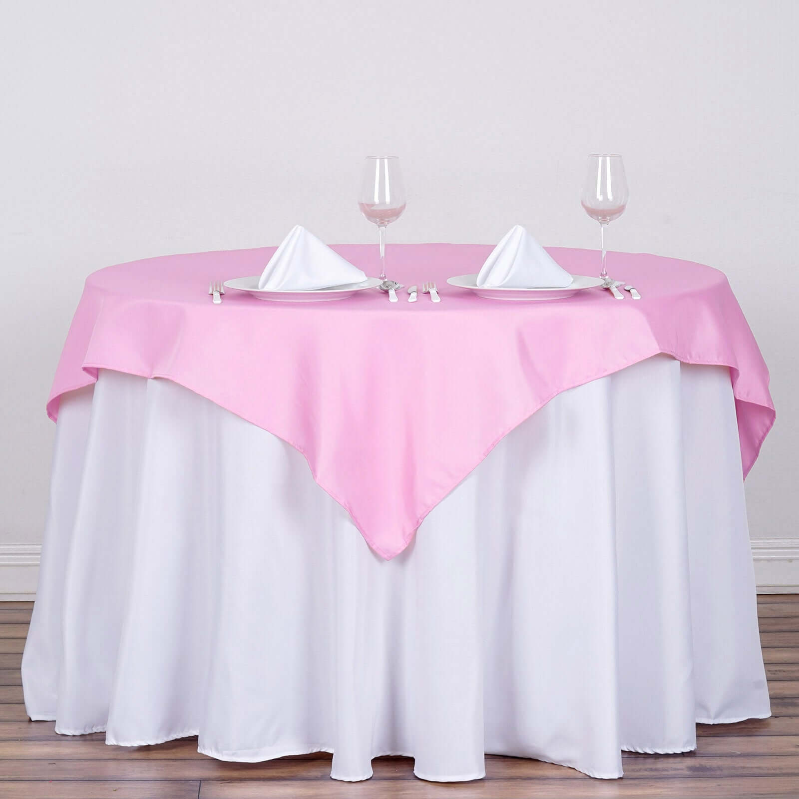 Hot! Pink 54x54 Polyester Wrinkle-Resistant Square Table Overlay, Durable Table Cover