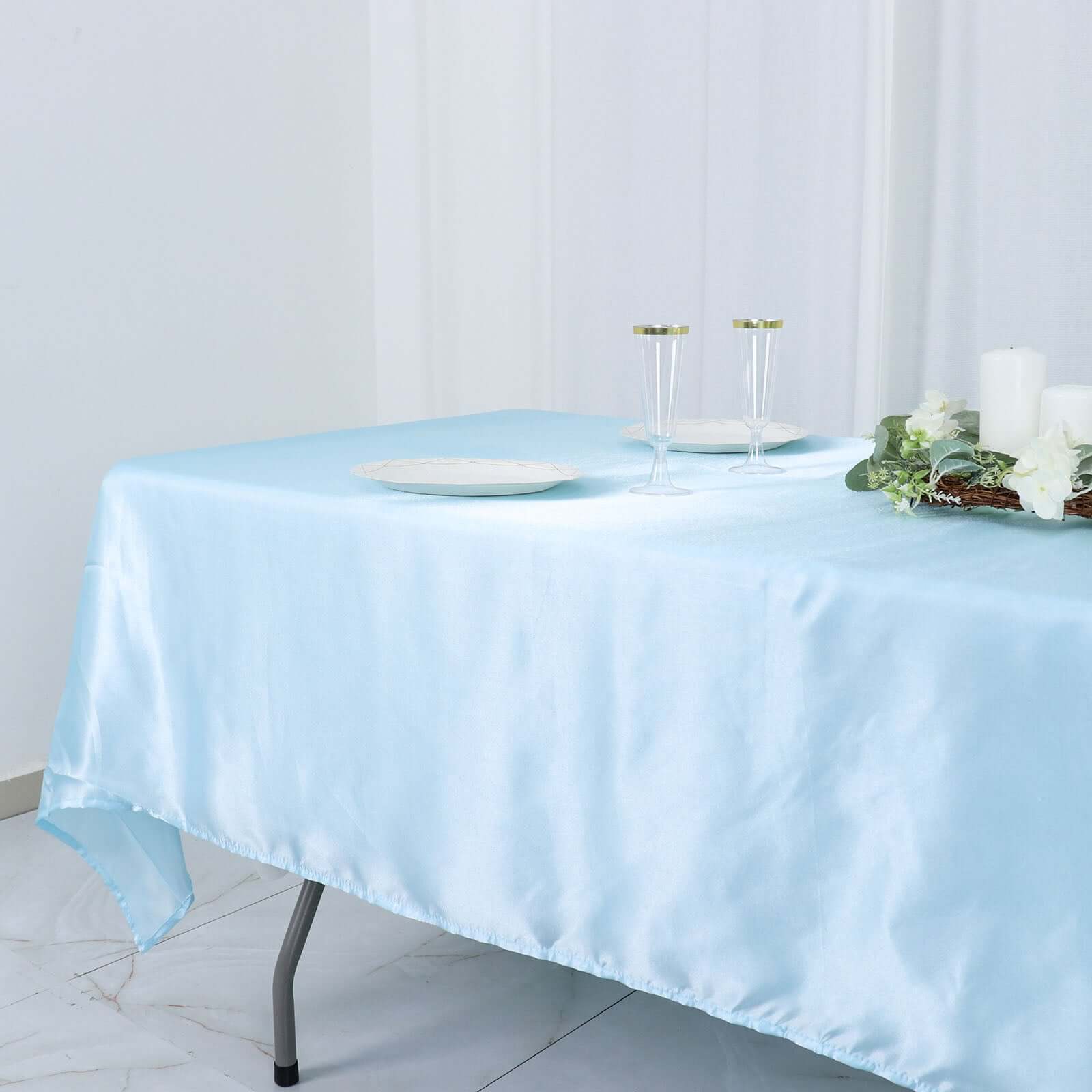 Light Blue Satin Rectangular 60x102 Tablecloth - Smooth & Shiny Table Cover