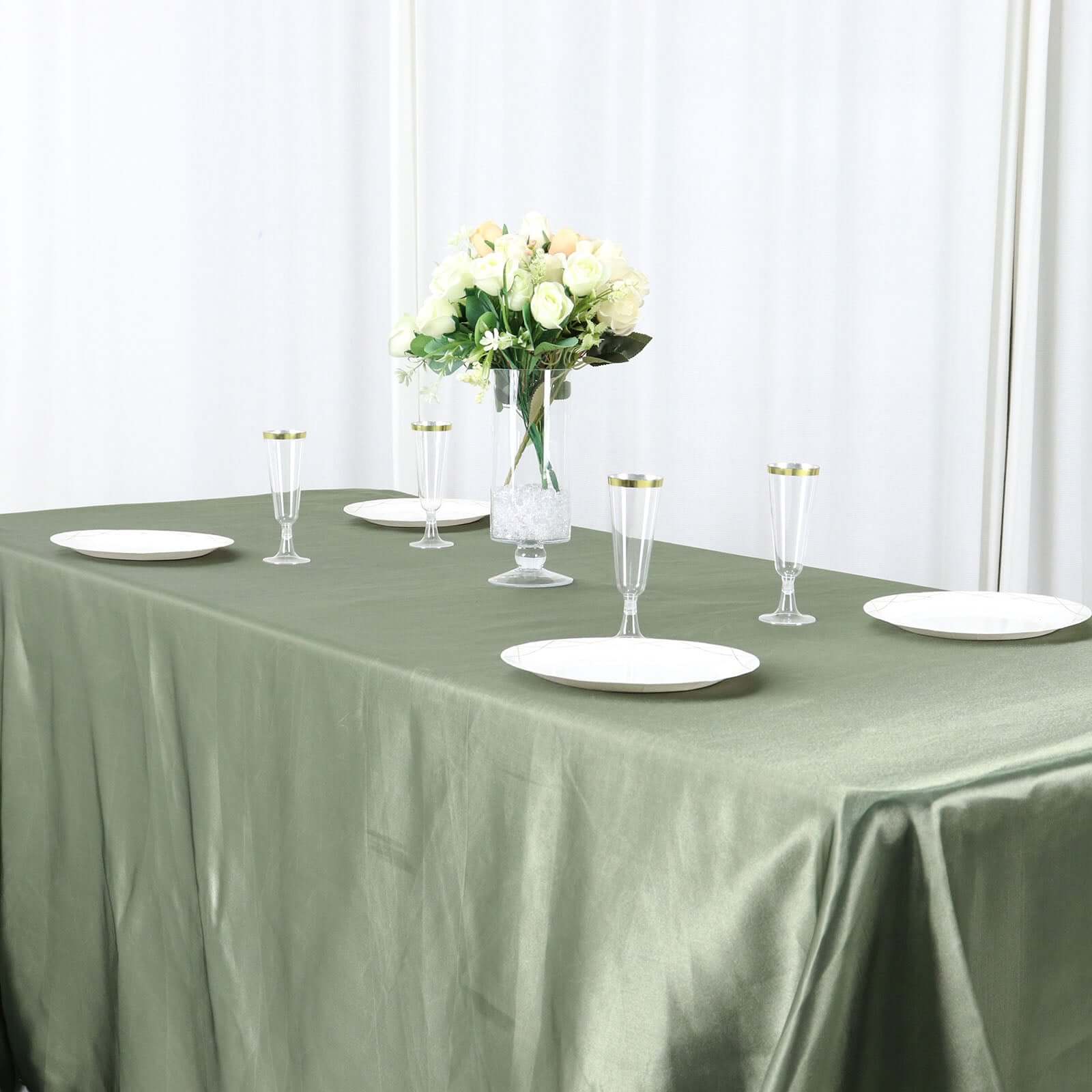 Hot Sale! Seamless Satin Rectangular Tablecloth in Dusty Sage Green, 90x156