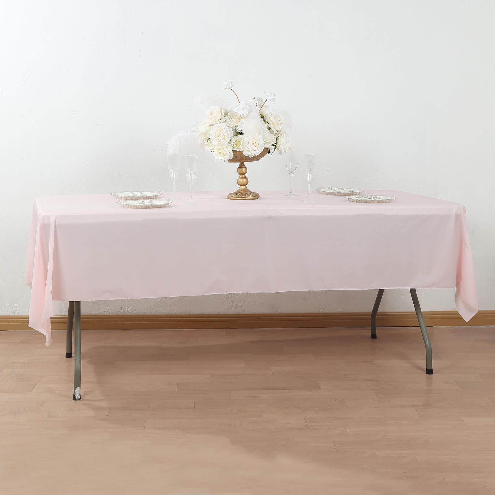 Customizable Blush Plastic Table Cover Roll with Slide Cutter - 54x300ft, High-Quality Disposable
