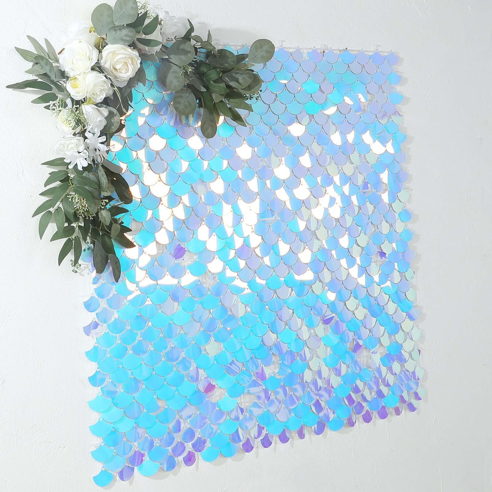 24sq.ft Iridescent Blue Sequin Mermaid Wall Backdrop - 24 Party Décor Panels
