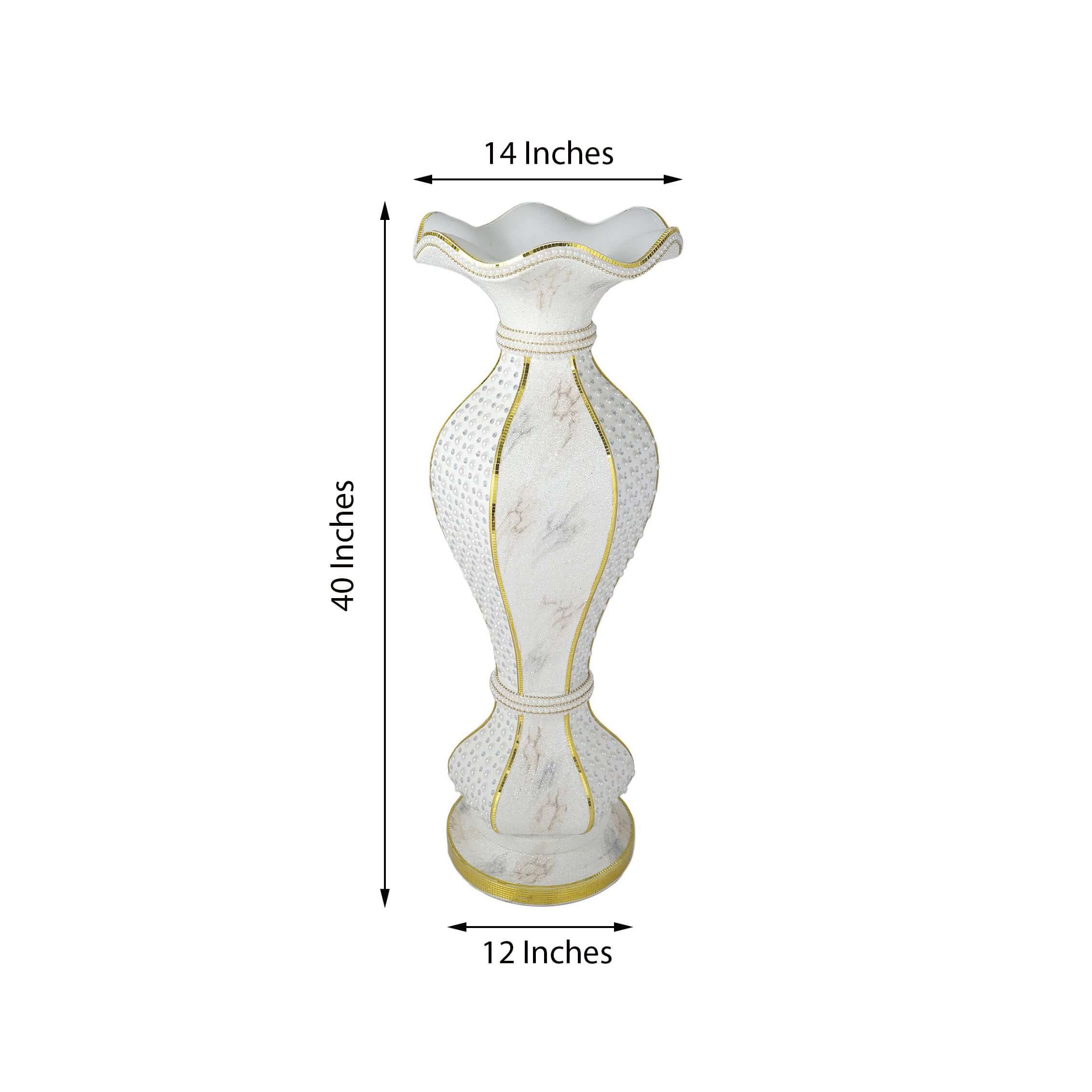 40-Inch Gold Shimmering Marble Design Flower Pot Vase with Pearl and Mirror Mosaic Decor