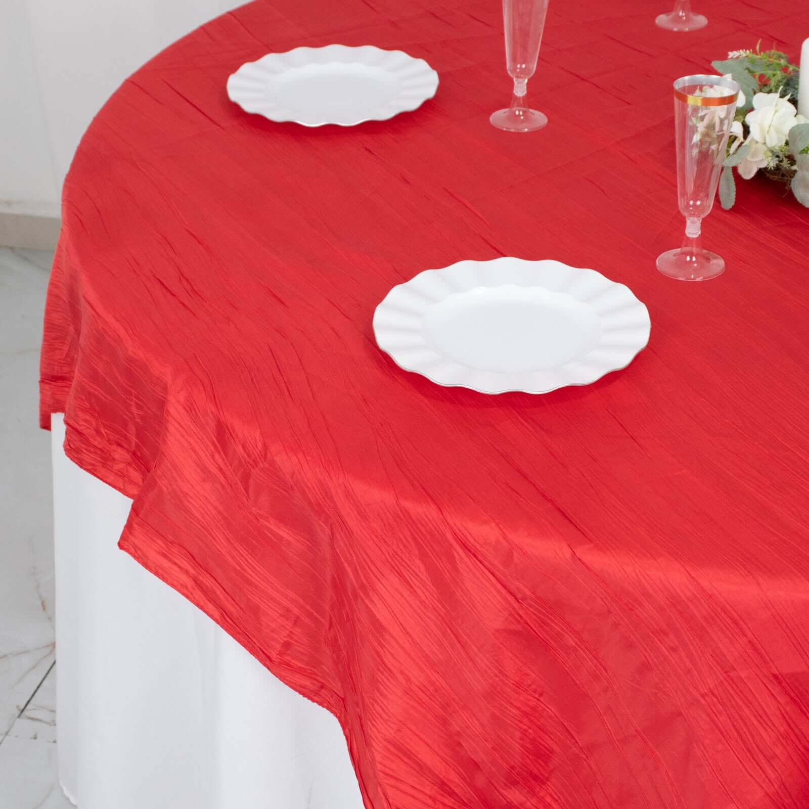 Hot Deal! Red Crinkle Taffeta 72x72 Square Table Overlay
