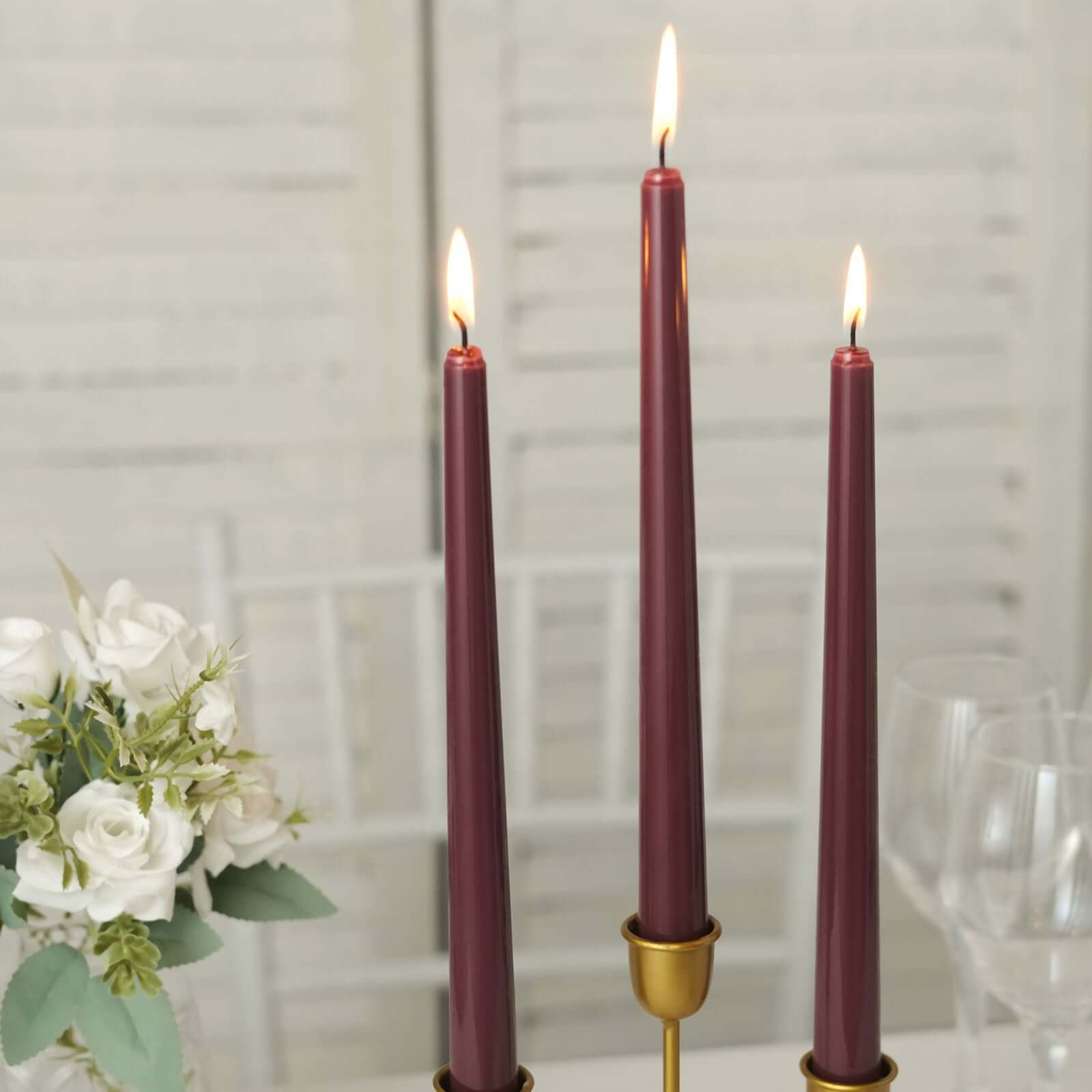 12-Pack Premium Burgundy Unscented Taper Candles - Ideal for Upscale Events