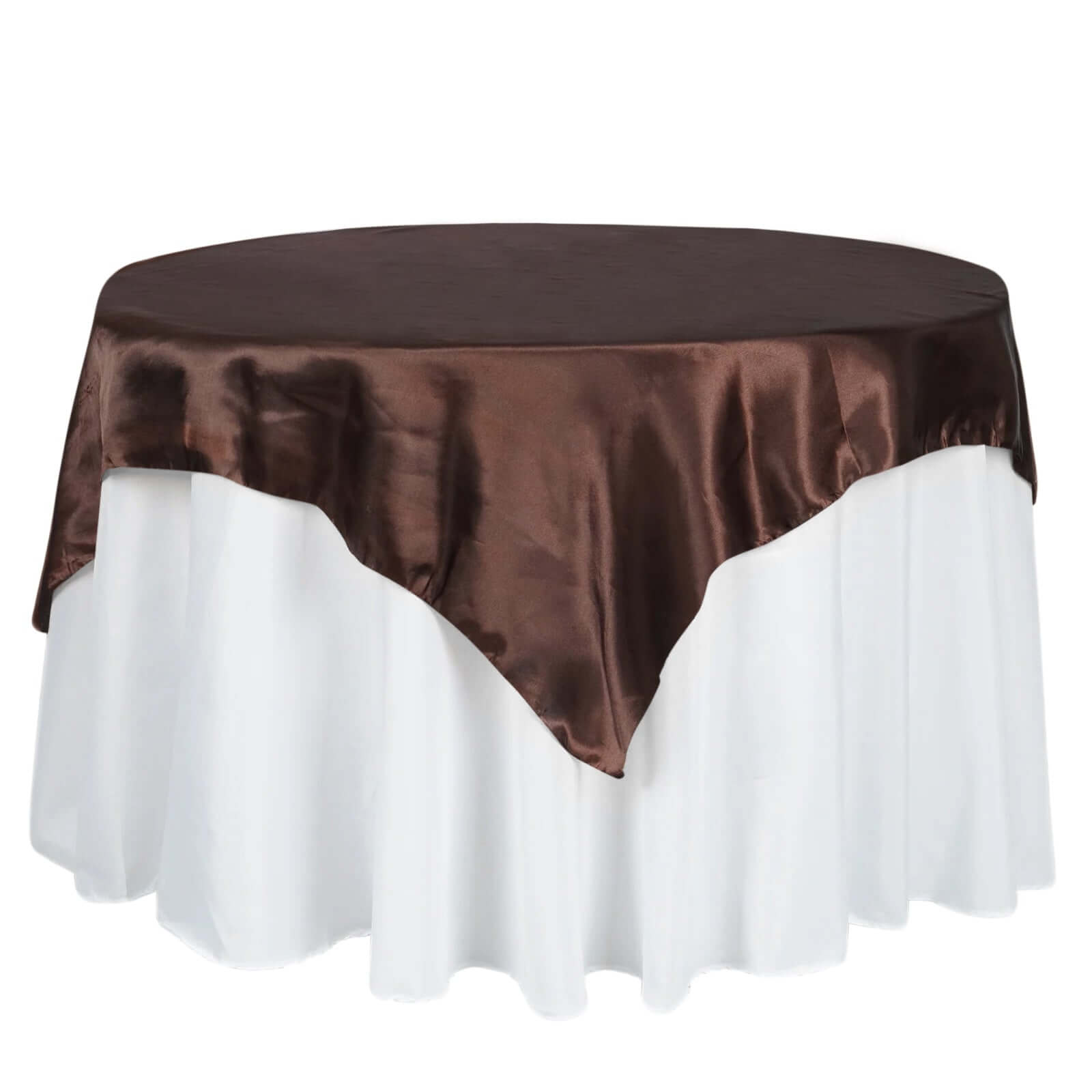 Chocolate Satin Square Table Overlay - 60x60 Tablecloth with Smooth Silky Touch