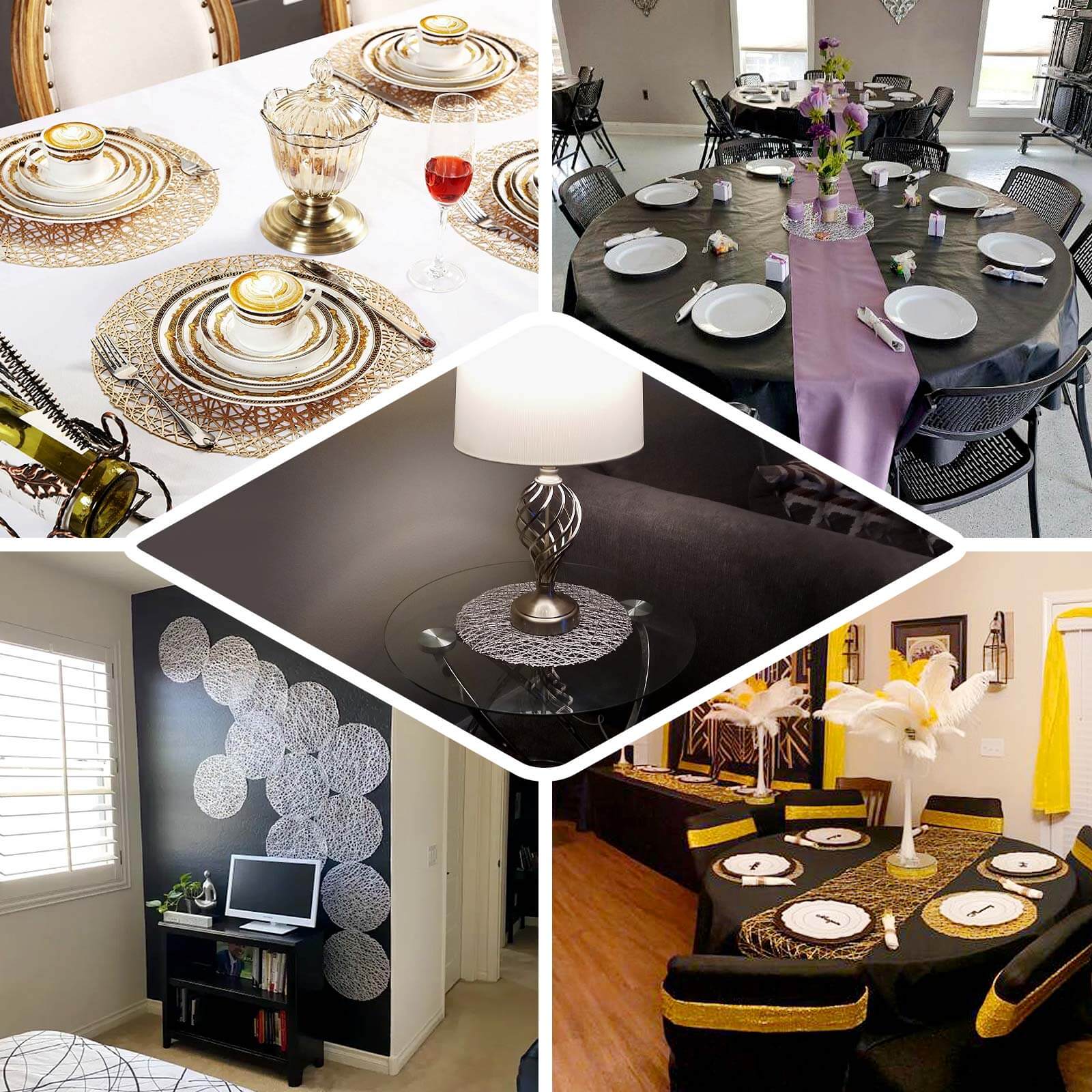 Hot Deal! 6-Pack Champagne Vinyl Round Dining Placemats - Durable & Non-Slip