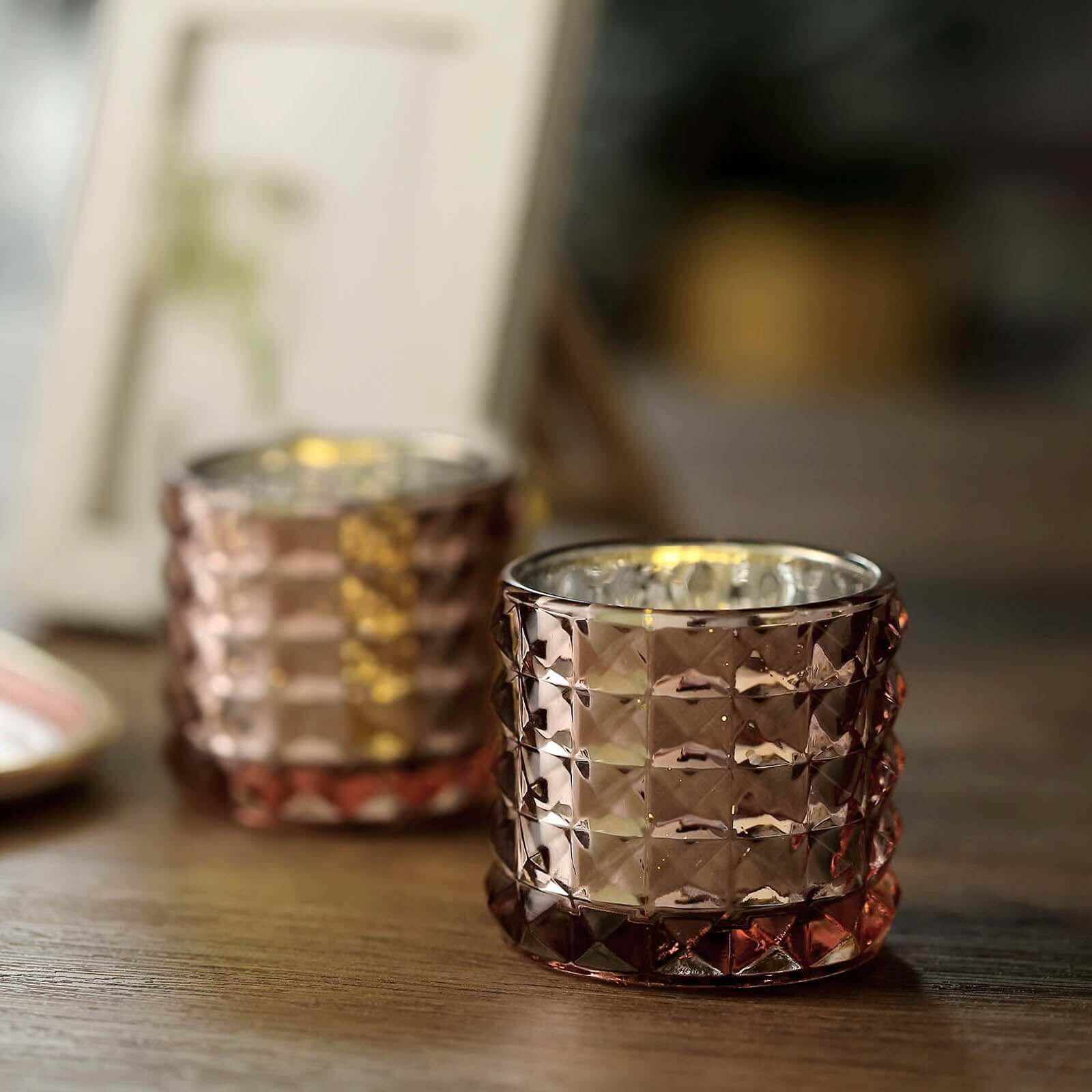 Hot Deal! 6-Pack Rose Gold Studded Faceted Mercury Glass Tealight Candle Holders