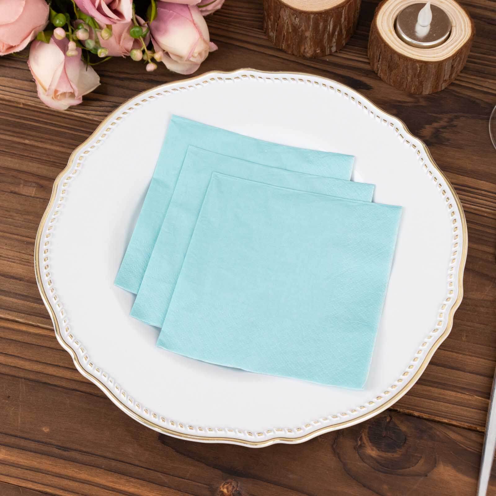 Blue 2-Ply Disposable Soft 18GSM 5x5 Cocktail Paper Beverage Napkins - 50 Pack