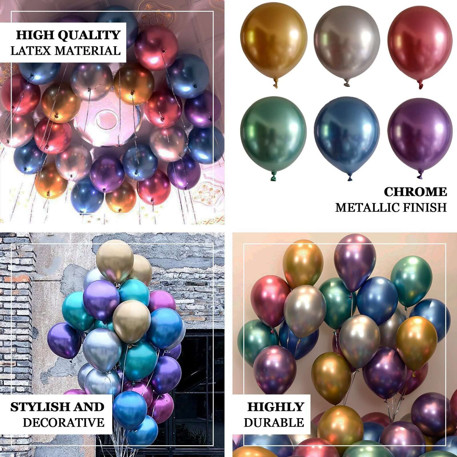 Hot Sale! 5-Piece Set of 18-Inch Royal Blue Metallic Chrome Latex Balloons for Helium or Air Filling