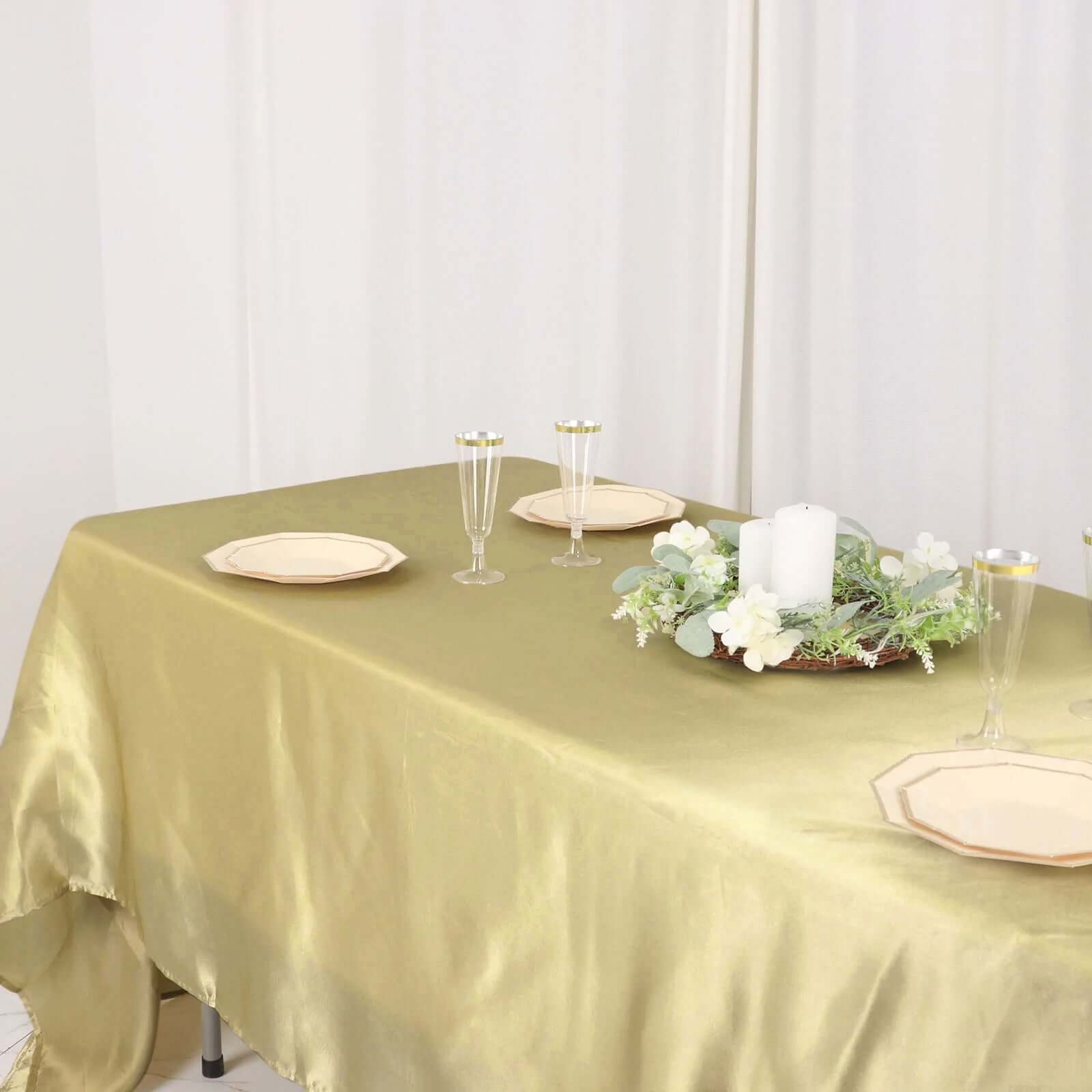 Champagne Satin 60x126 Rectangular Tablecloth - Smooth, Lustrous & Great Value