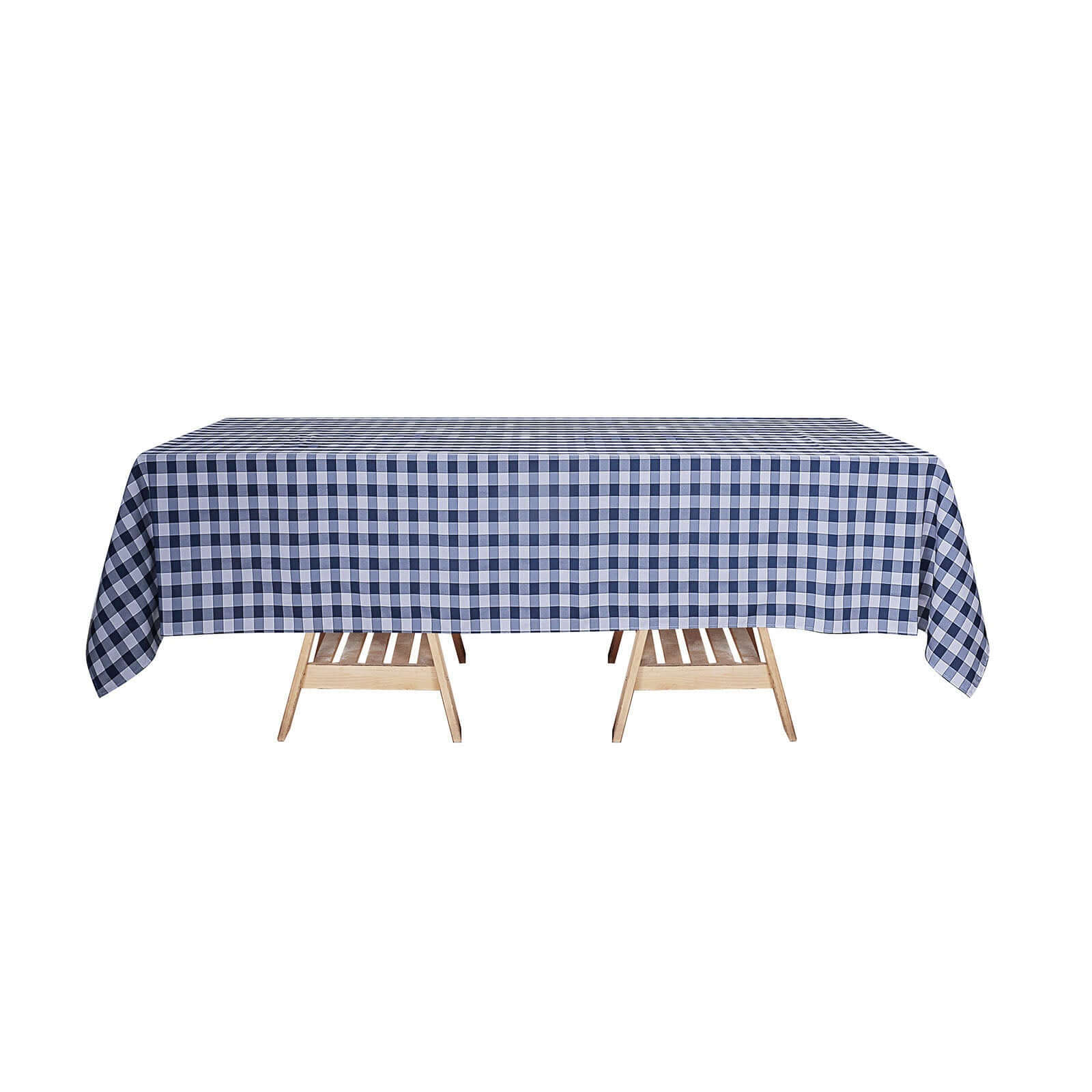 White and Navy Blue Buffalo Plaid Polyester Rectangle Tablecloth, 60x126