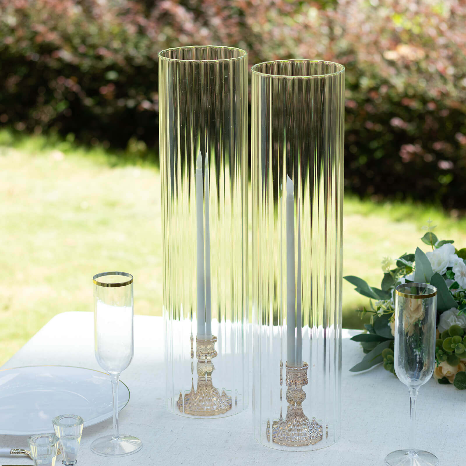 Hot Deal! 2-Pack Clear Ribbed Glass Hurricane Shades - Ideal Candle Holder Centerpieces, 20 Inches