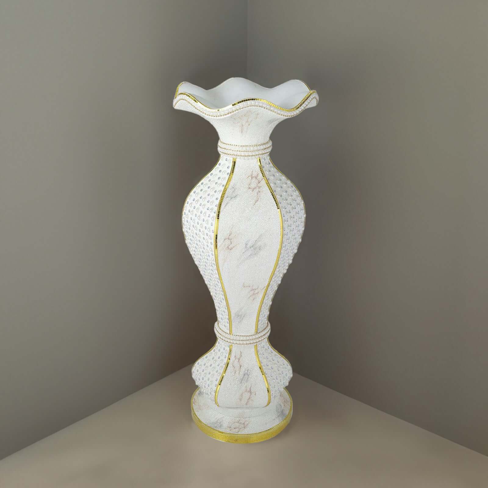 40-Inch Gold Shimmering Marble Design Flower Pot Vase with Pearl and Mirror Mosaic Decor