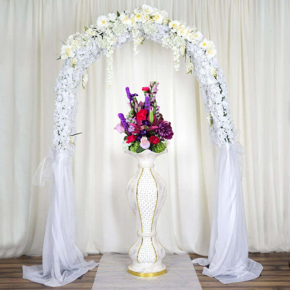 40-Inch Gold Shimmering Marble Design Flower Pot Vase with Pearl and Mirror Mosaic Decor