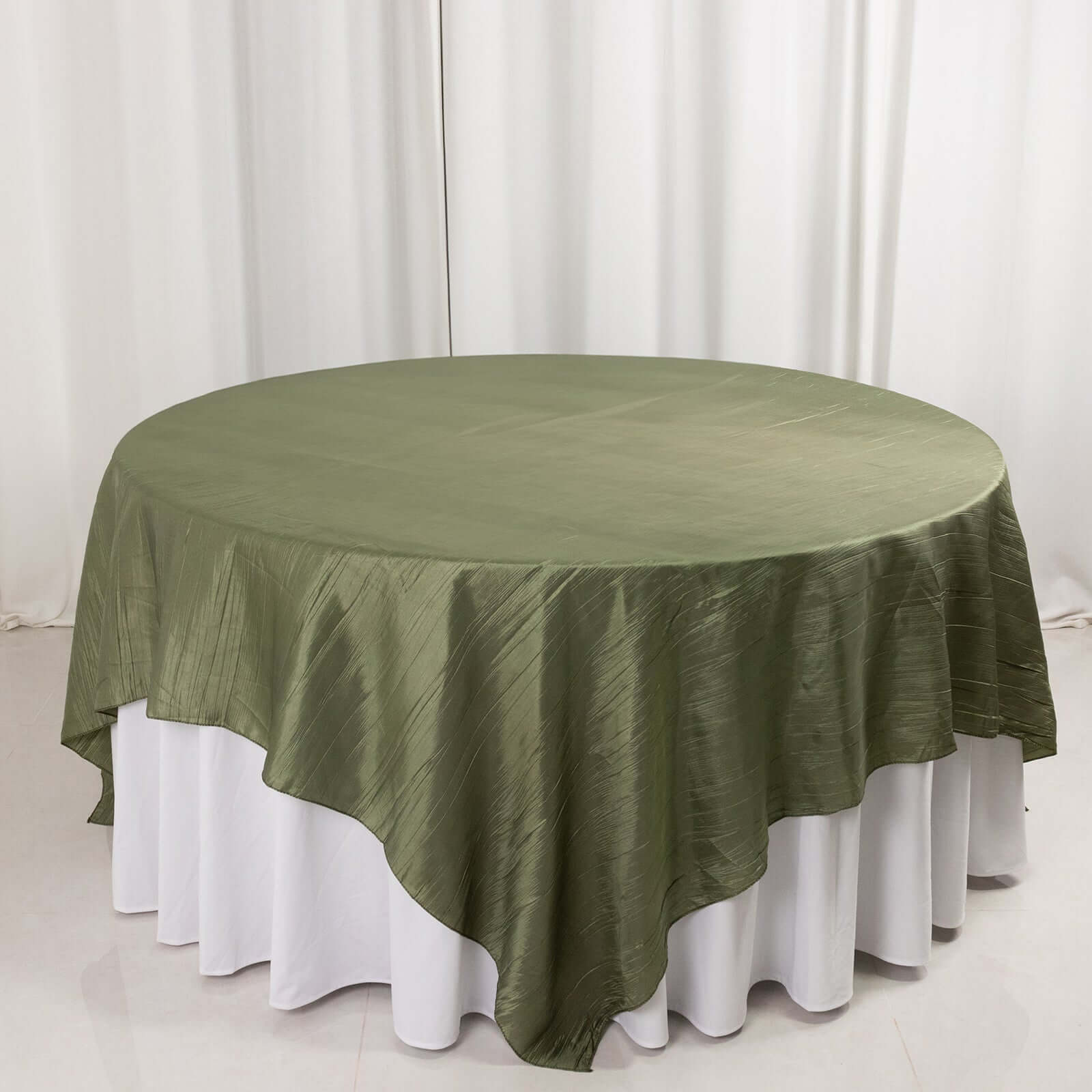 Hot! Dusty Sage Green 90x90 Square Accordion Crinkle Taffeta Table Overlay