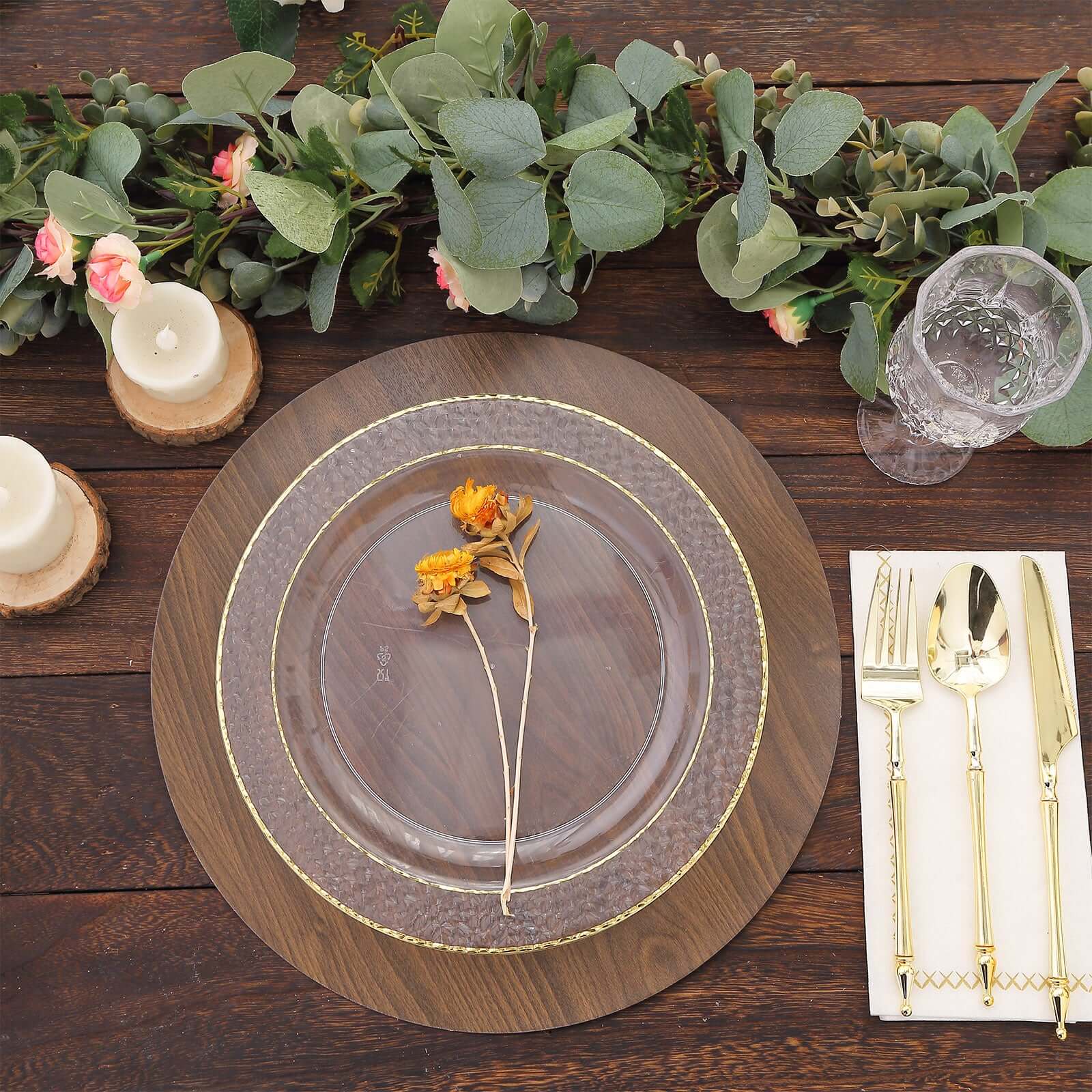 6-Piece Disposable Brown Cardboard Table Placemats with Rustic Walnut Wood Design, 13 Inches