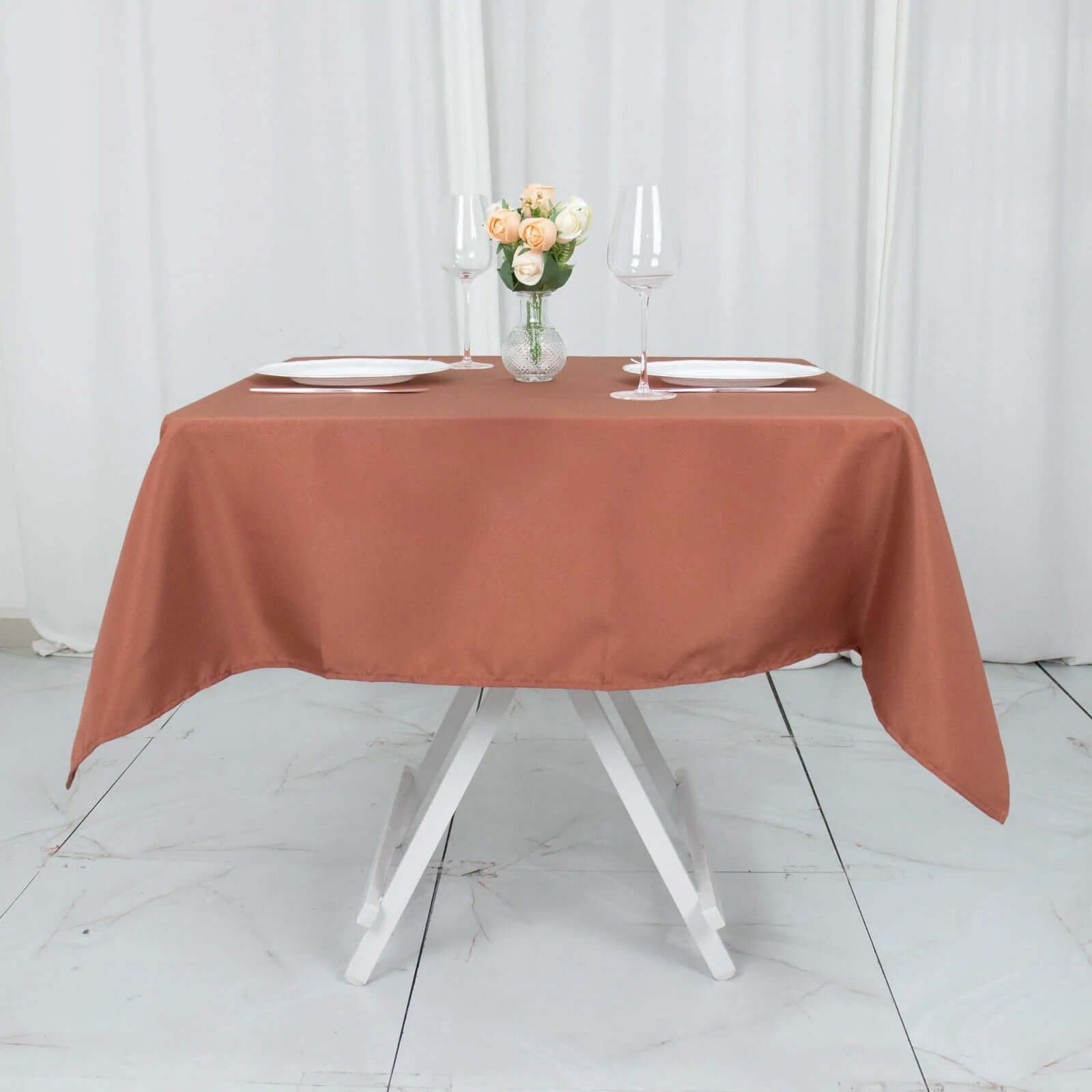 Hot Sale! 54x54 Square Terracotta (Rust) Polyester Tablecloth - 220GSM, Stain & Wrinkle Resistant