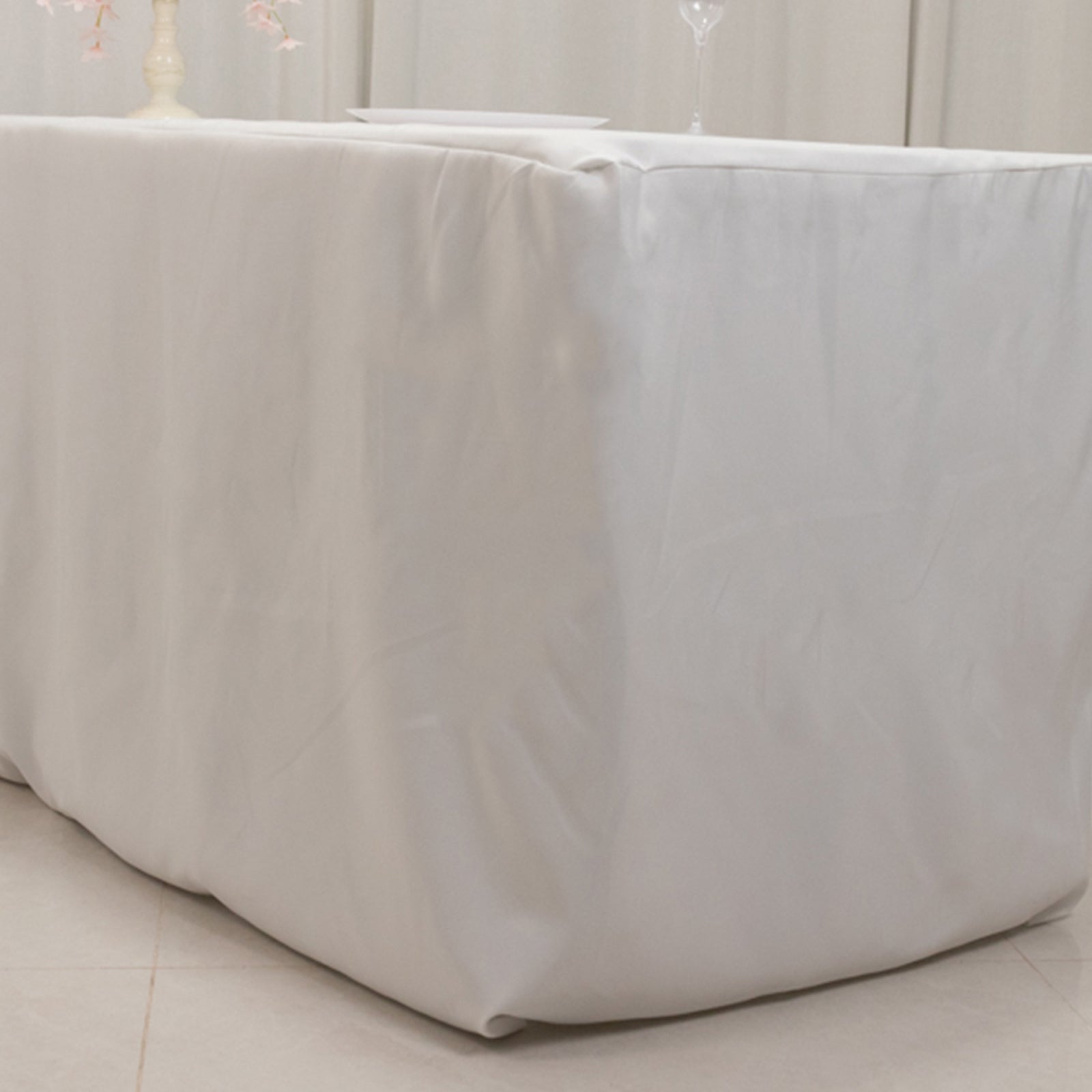 High - Quality 220GSM White Fitted 8ft Premium Polyester Rectangle Tablecloth for Events