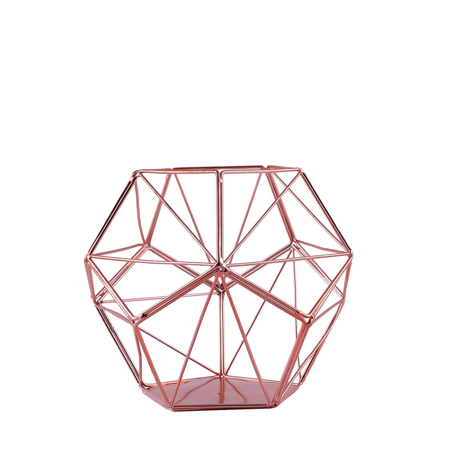 Stunning Rose Gold Metal Pentagon Prism Geometric Tealight Candle Holder - Ideal for Decor