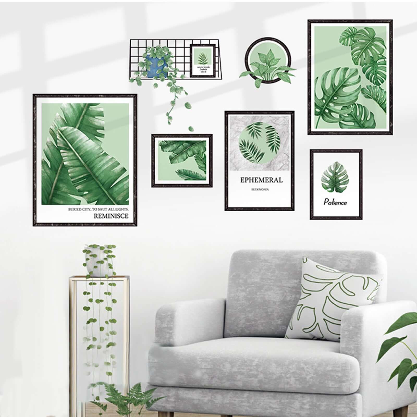 Hot Sale! Tropical Green Plant Leaves Flat Frame Wall Art Decor Stickers for Home