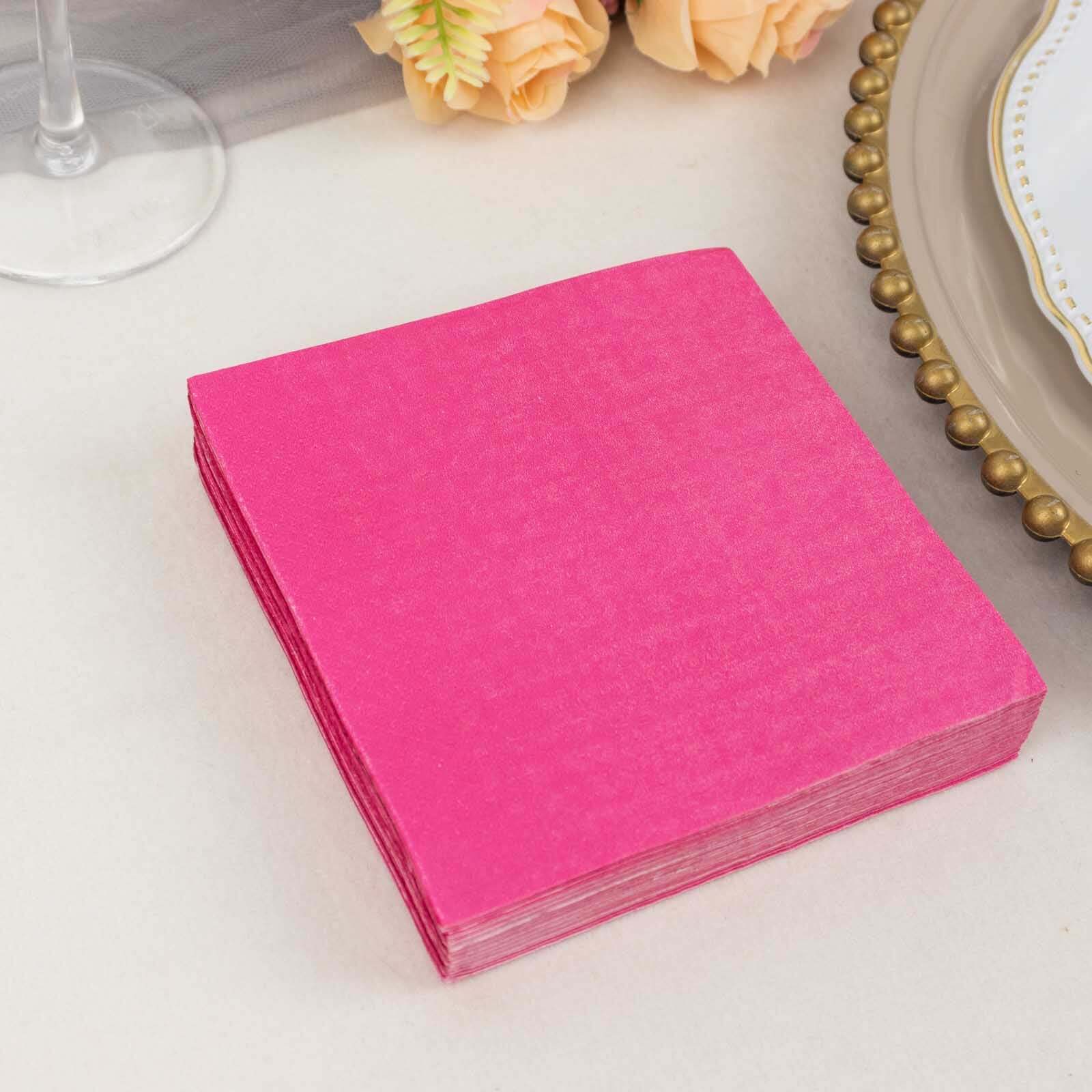 Get 50-Pack Disposable 2-Ply Fuchsia Paper Cocktail Napkins - Soft 18GSM, 5x5 Size