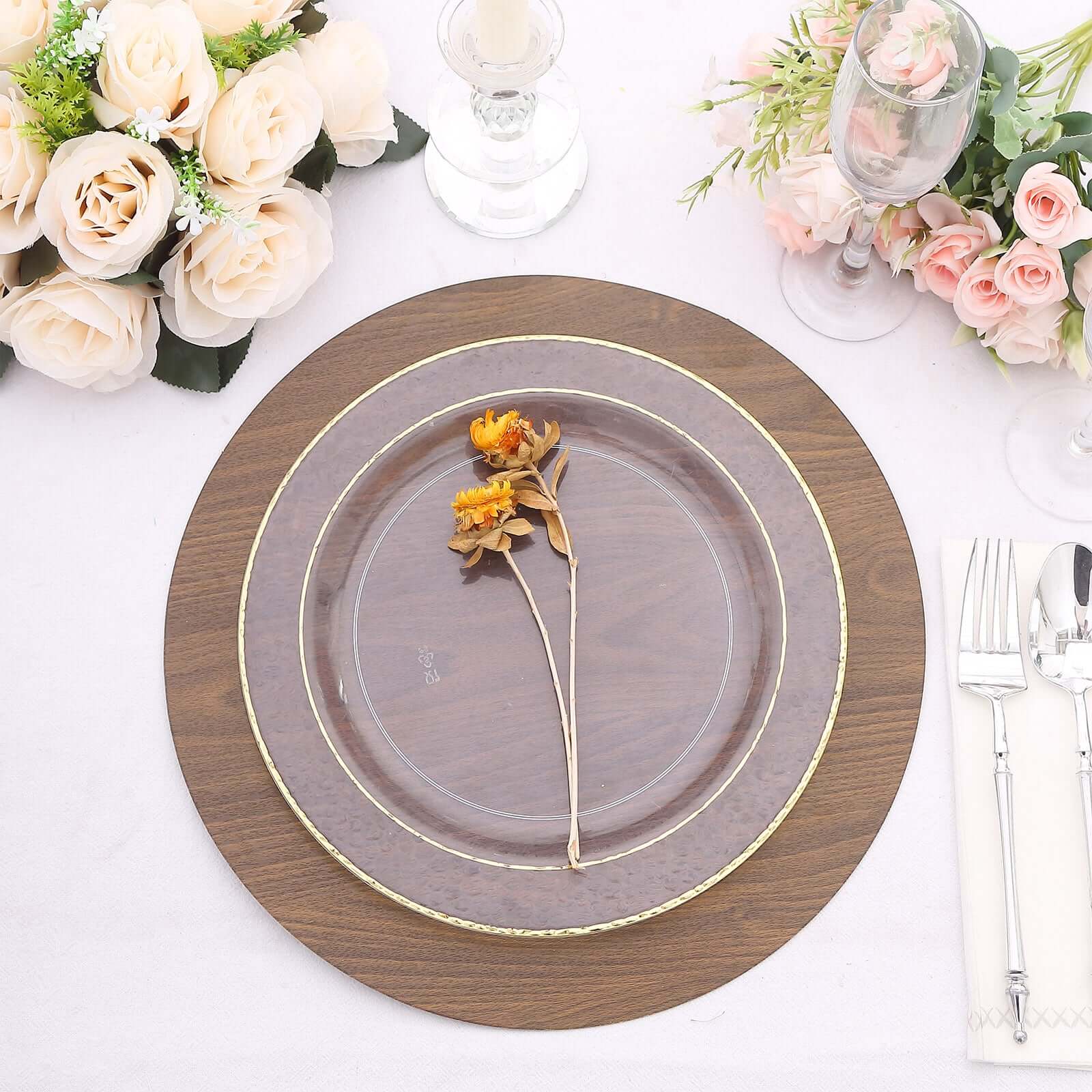 6-Piece Disposable Brown Cardboard Table Placemats with Rustic Walnut Wood Design, 13 Inches