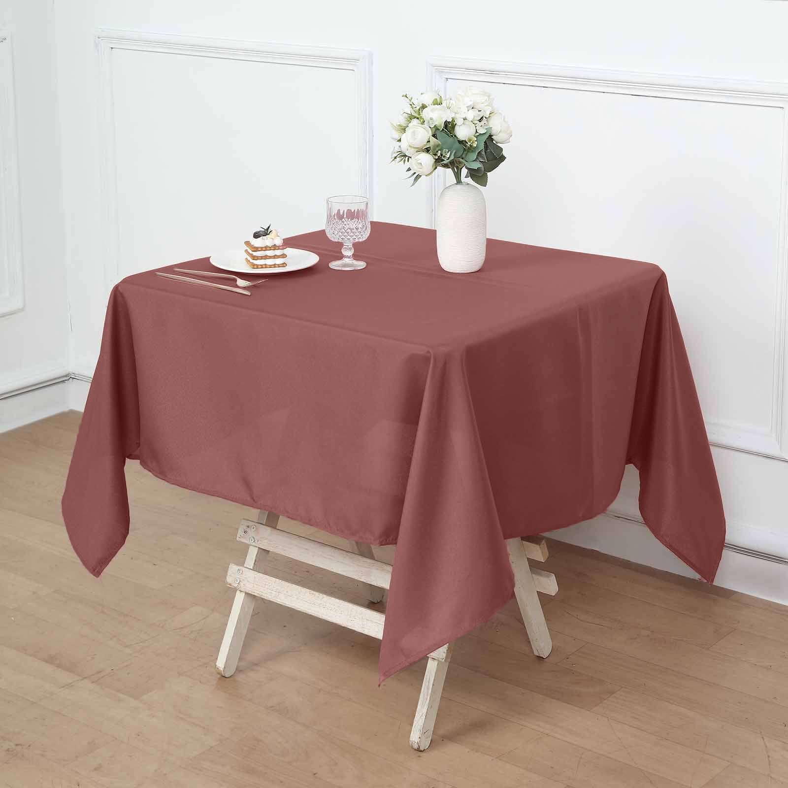 Wrinkle-Resistant & Durable 54x54 Polyester Square Tablecloth in Cinnamon Rose