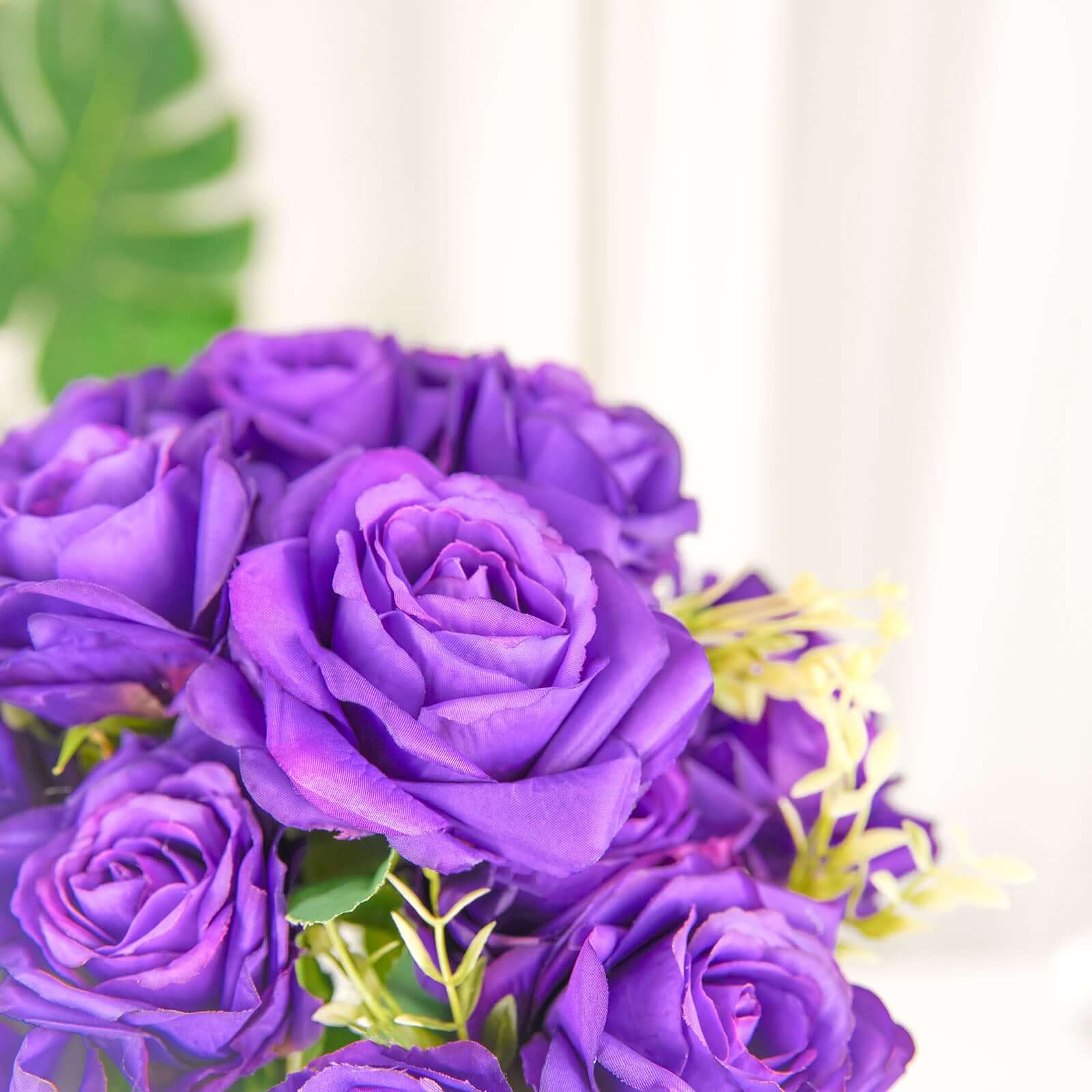 Exclusive Deal! 2 Bushes of 18 Real - Touch Purple Artificial Silk Rose Flower Bouquets for Decor