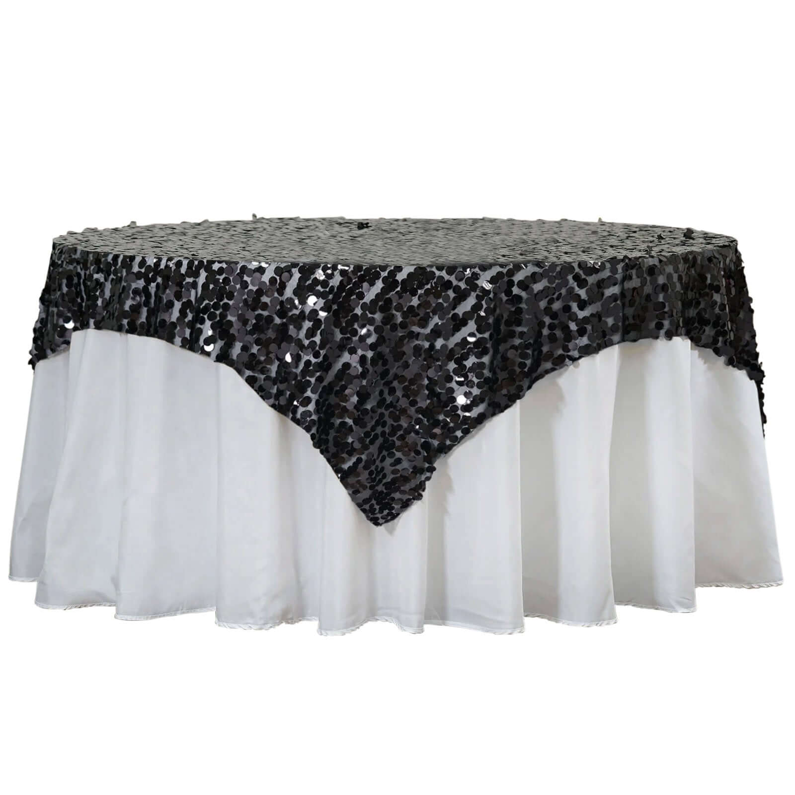 Hot Sale! Black Sequin Square Table Overlay Tablecloth, 72x72 Inches for Big Payette Tables