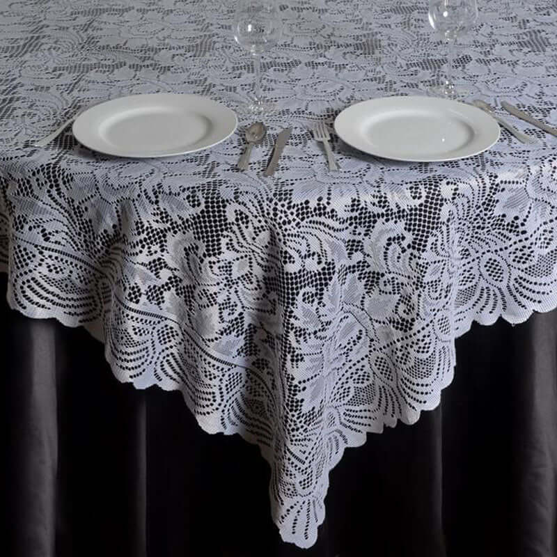 Exclusive White Lace 90x90 Square Table Overlay for Unforgettable Celebrations