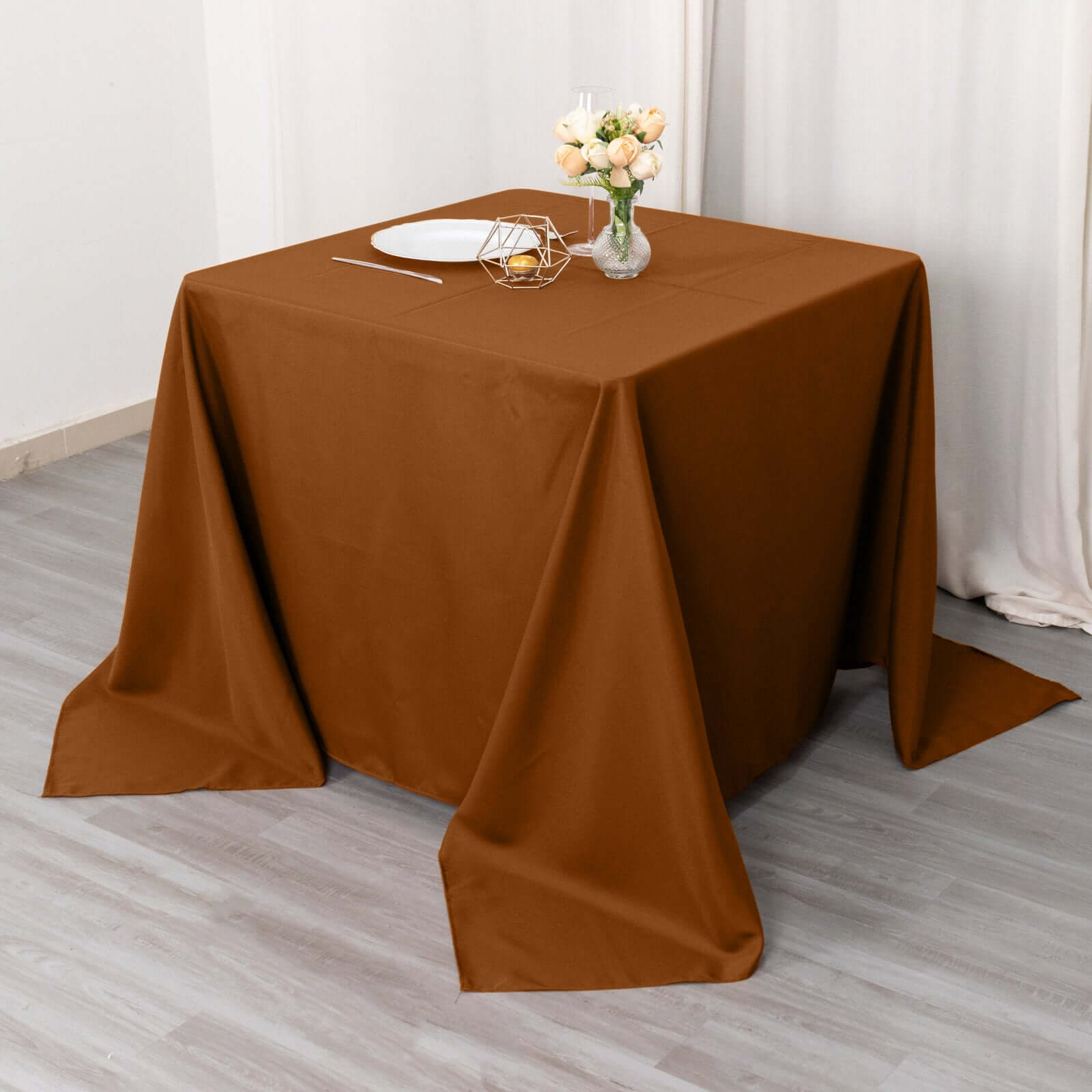 Durable & Wrinkle-Resistant Polyester Square Tablecloth in Cinnamon Brown, 90x90
